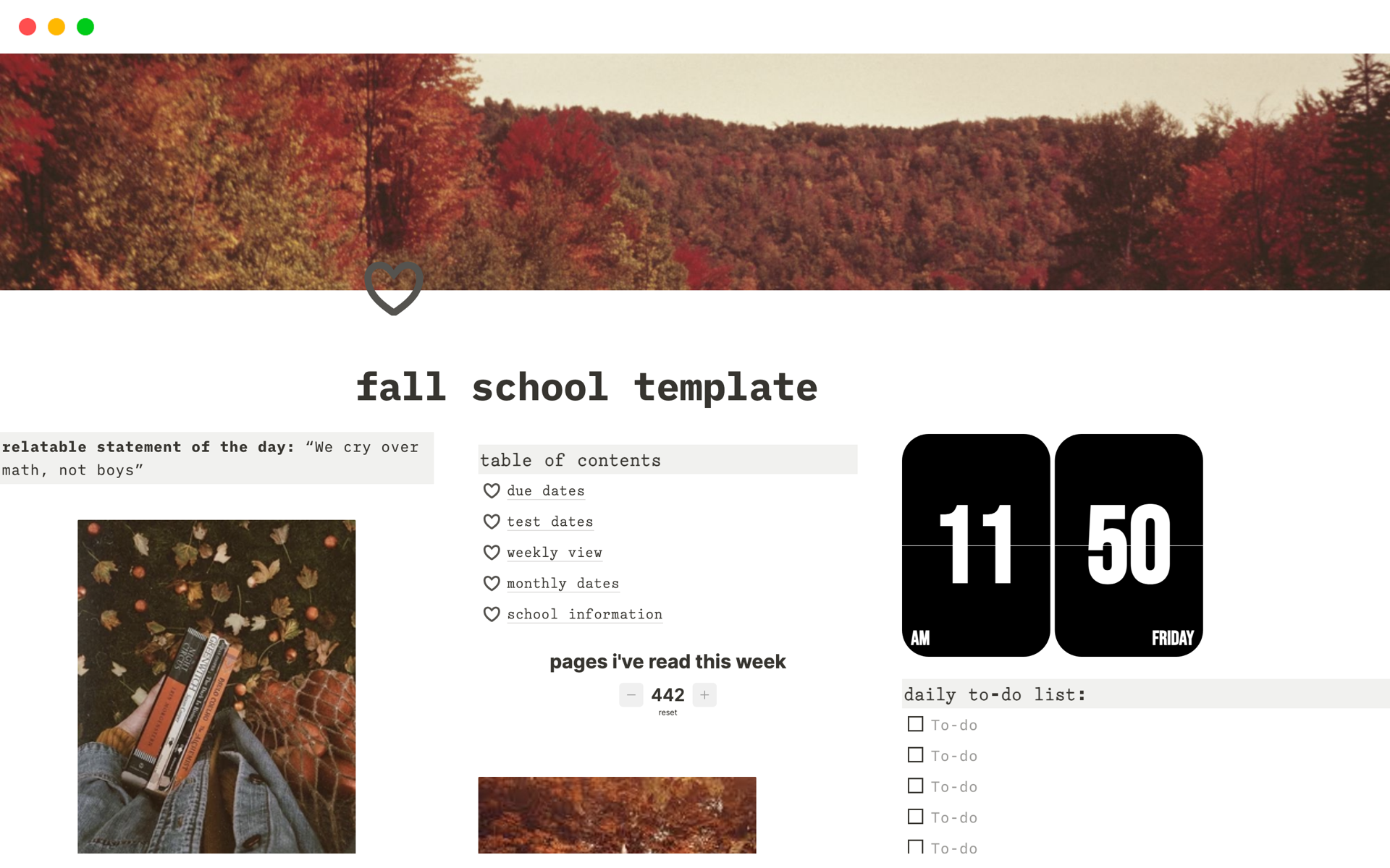 A template preview for fall school template