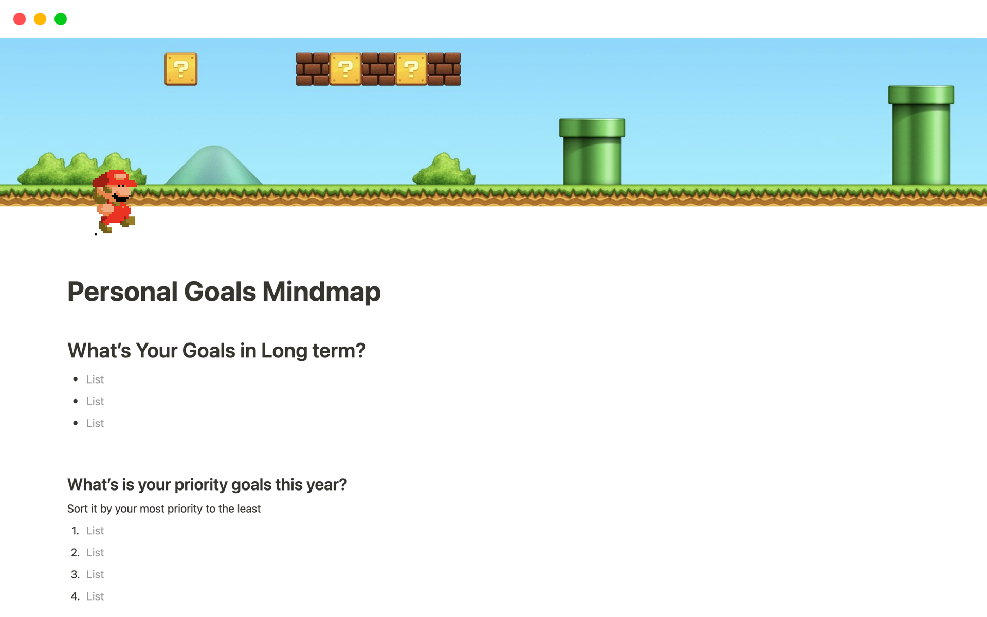 A template preview for Personal Goals Mindmap