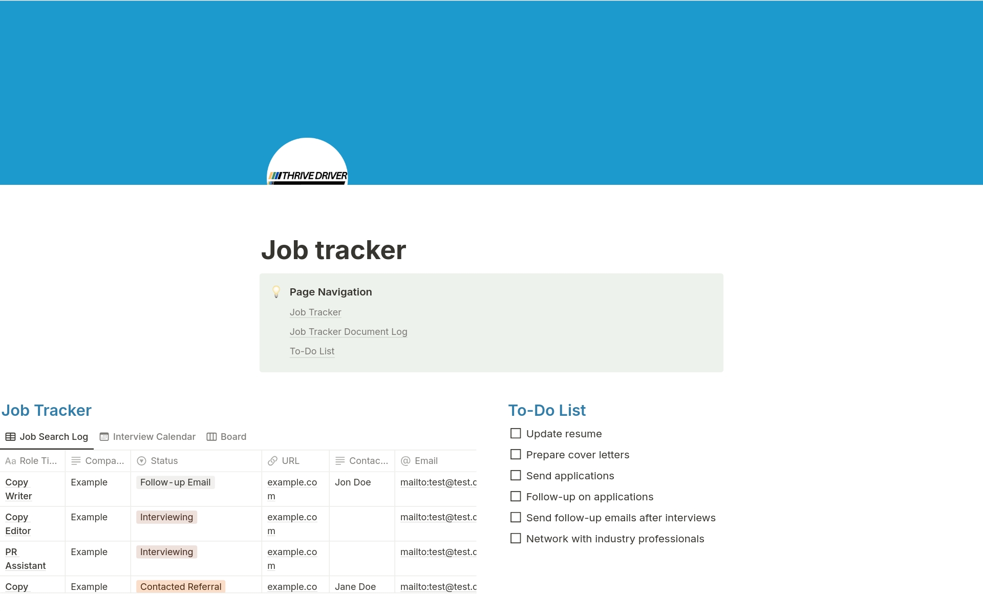 A template preview for Simple Dynamic Job Search Organizer