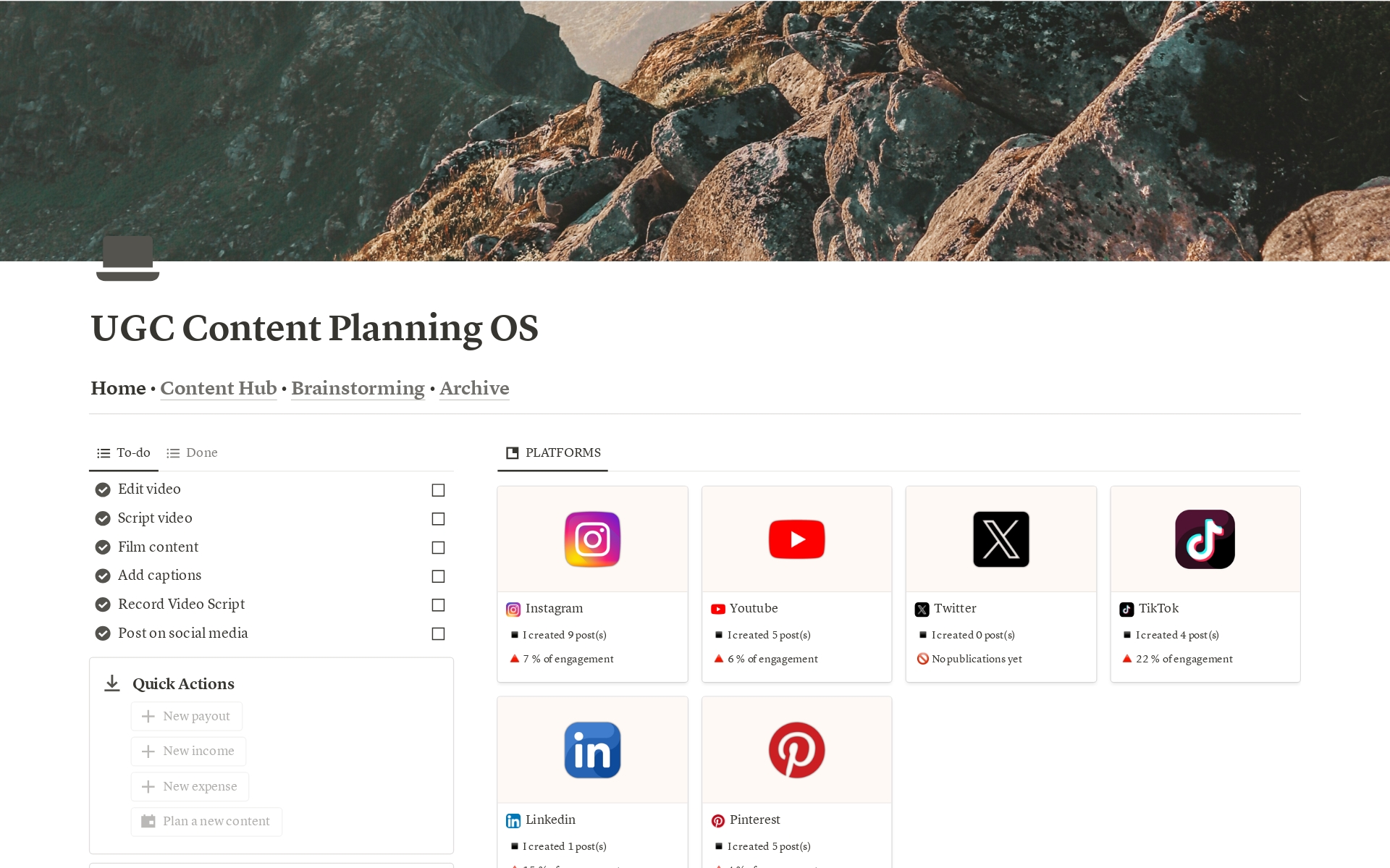 A template preview for UGC content planner for agencies