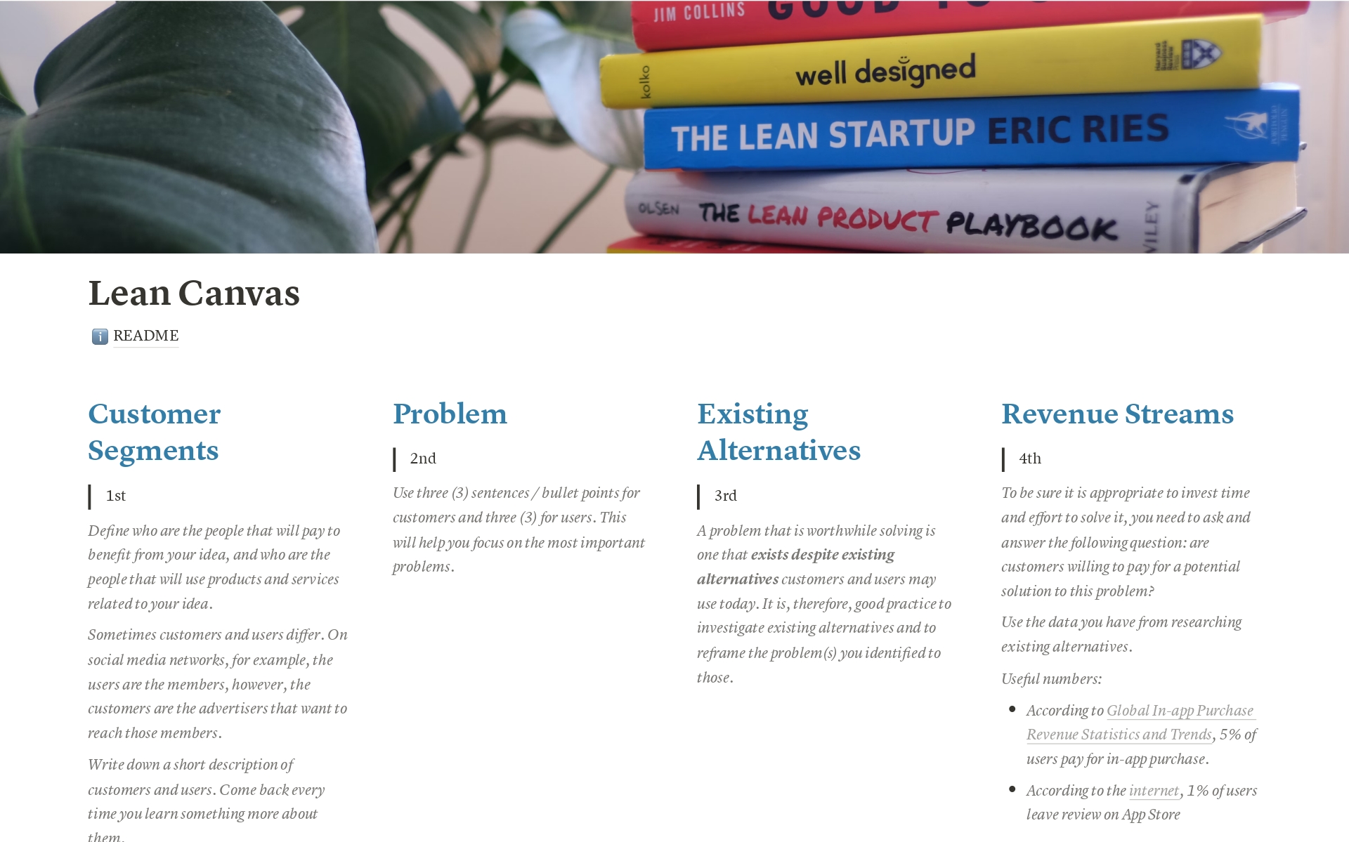 Eine Vorlagenvorschau für Lean Canvas - from The Lean Startup