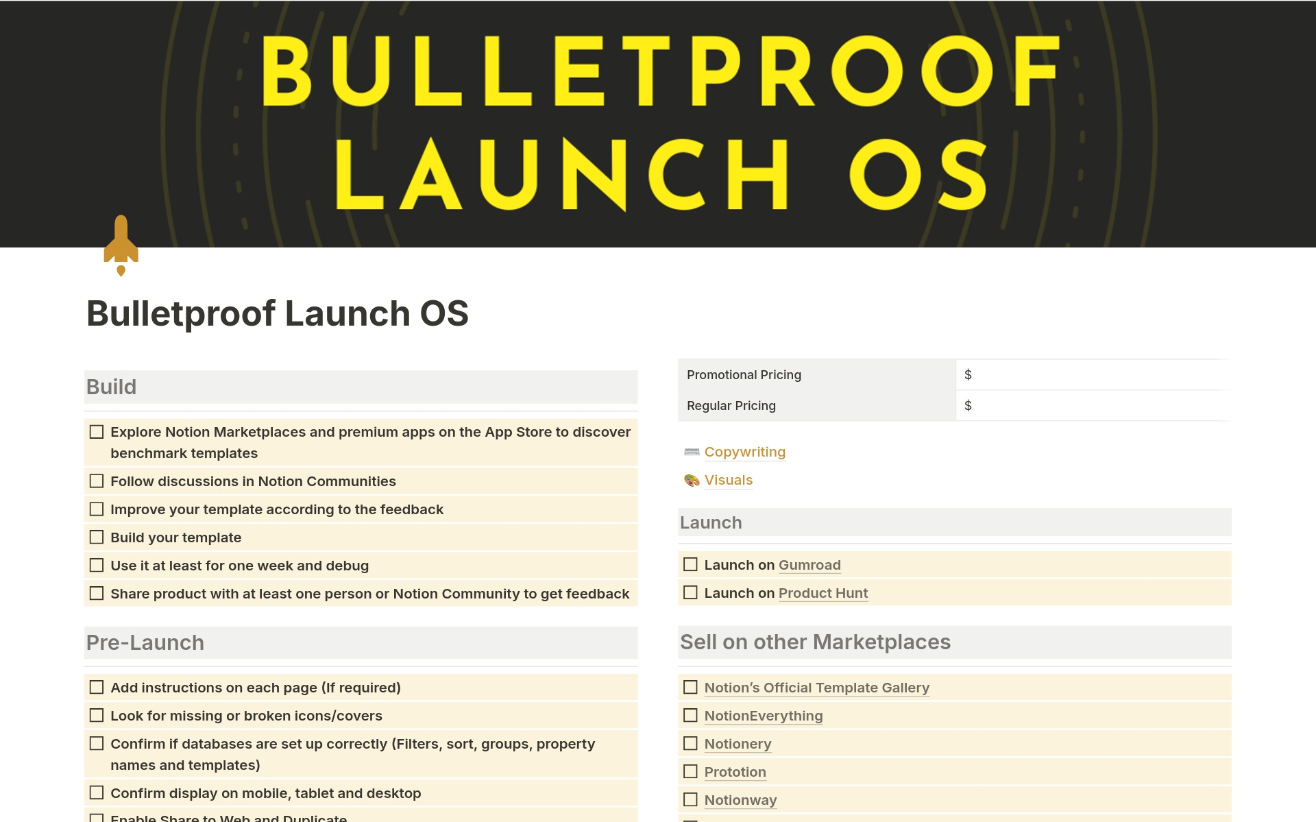 Vista previa de plantilla para Bulletproof Launch OS