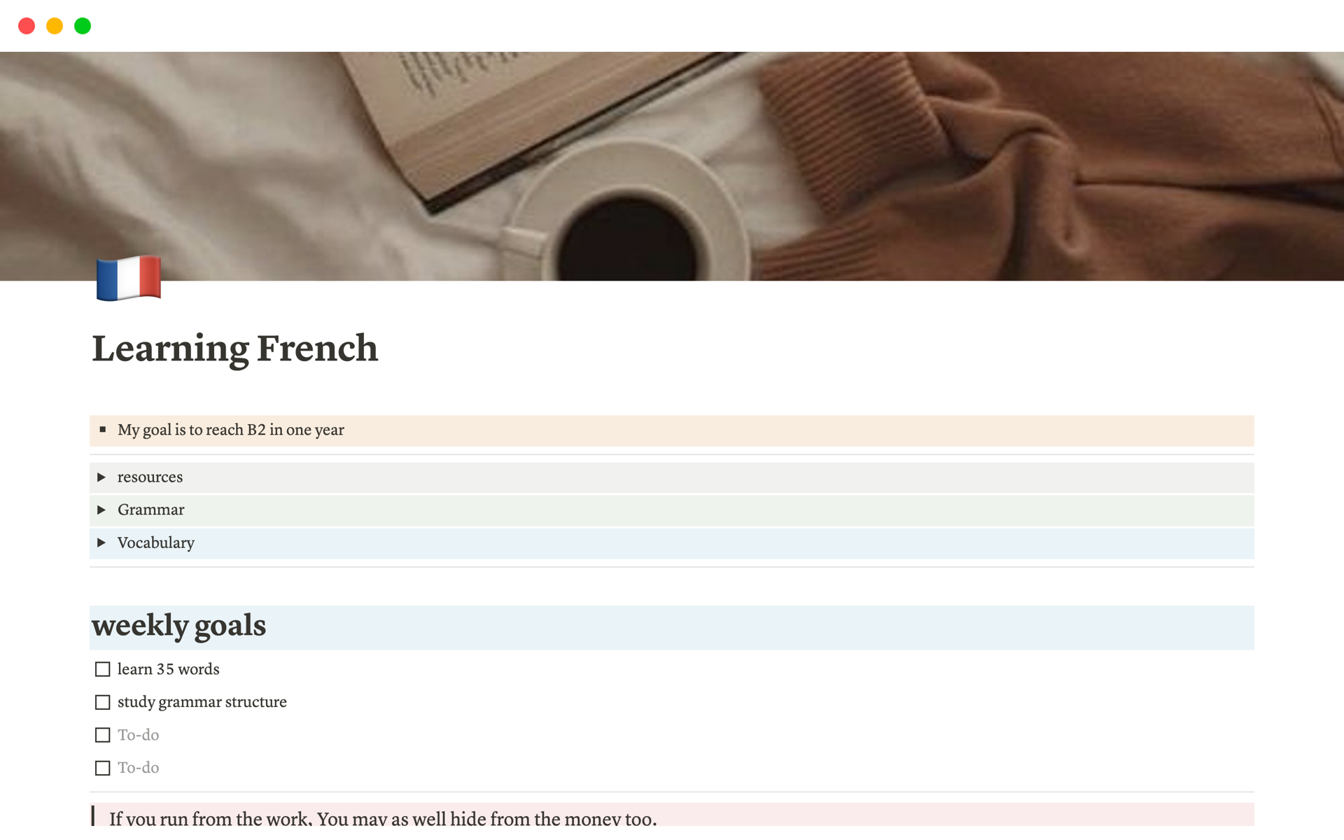 A template preview for Learning French