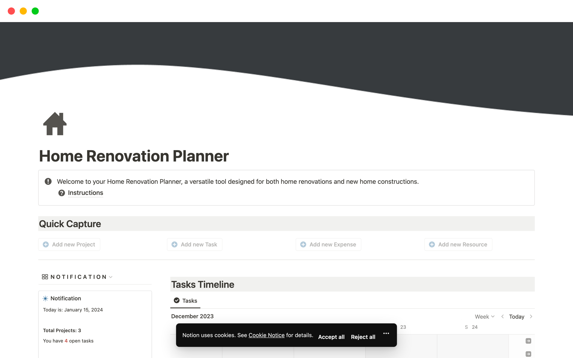 A template preview for Home Renovation Planner