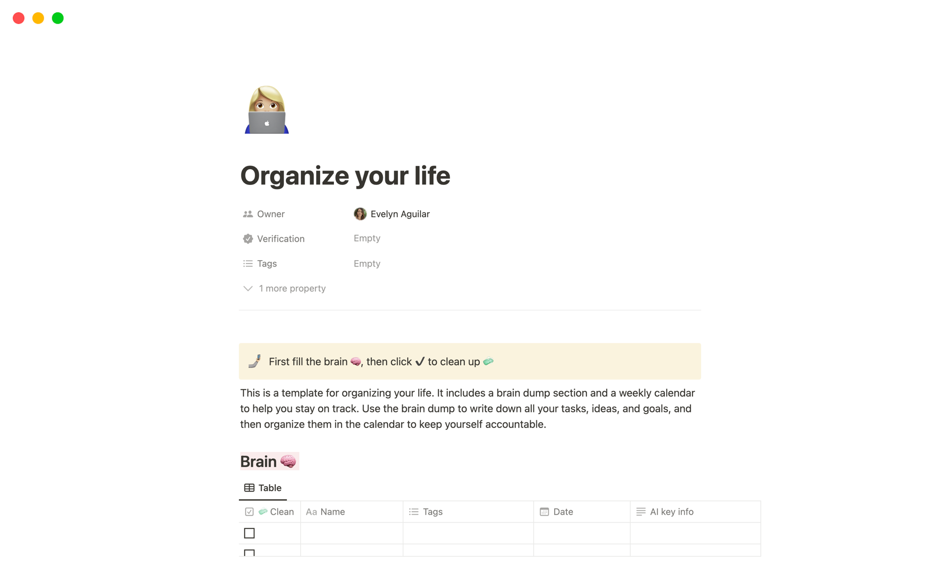 A template preview for Organize your life