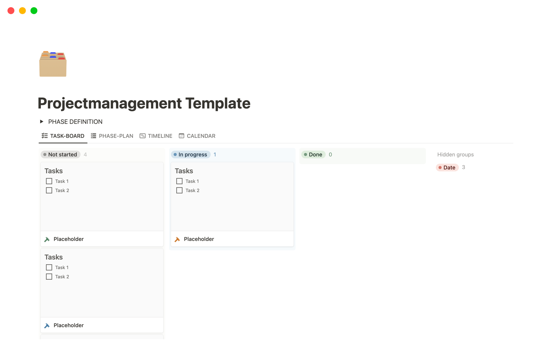A template preview for Project Management