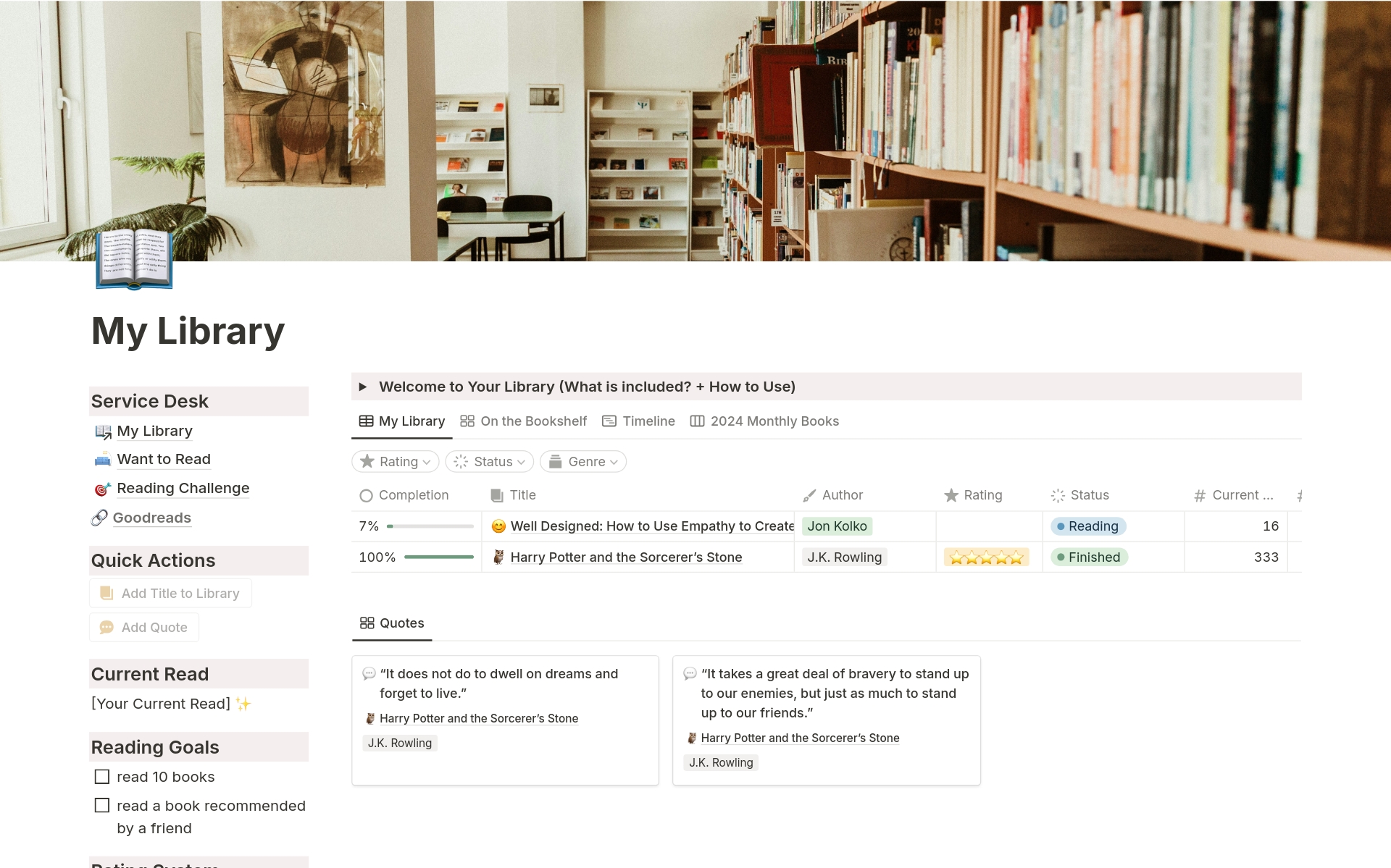 Eine Vorlagenvorschau für My Library: Reading and Book Tracker
