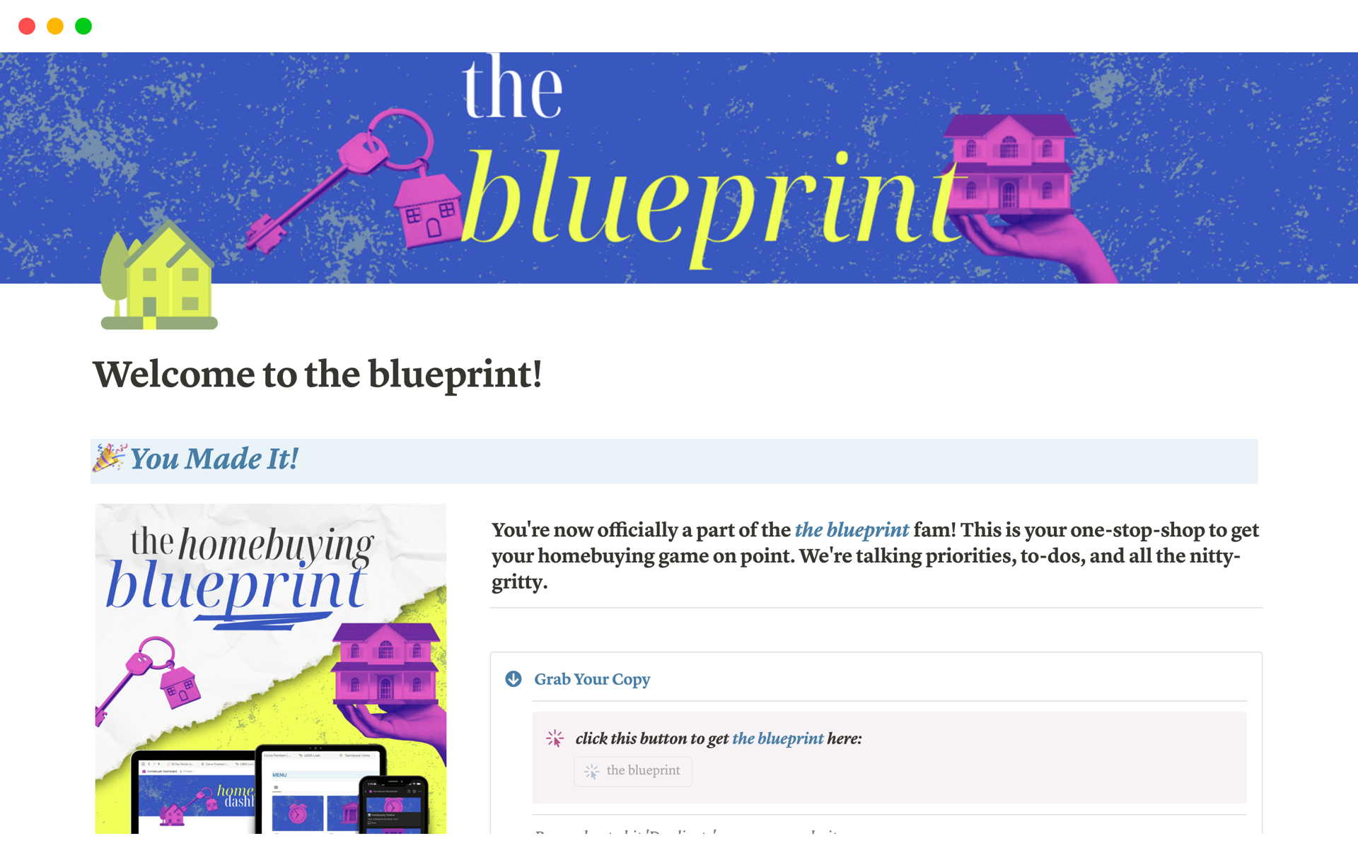 A template preview for Homebuying Planner Dashboard: The Blueprint