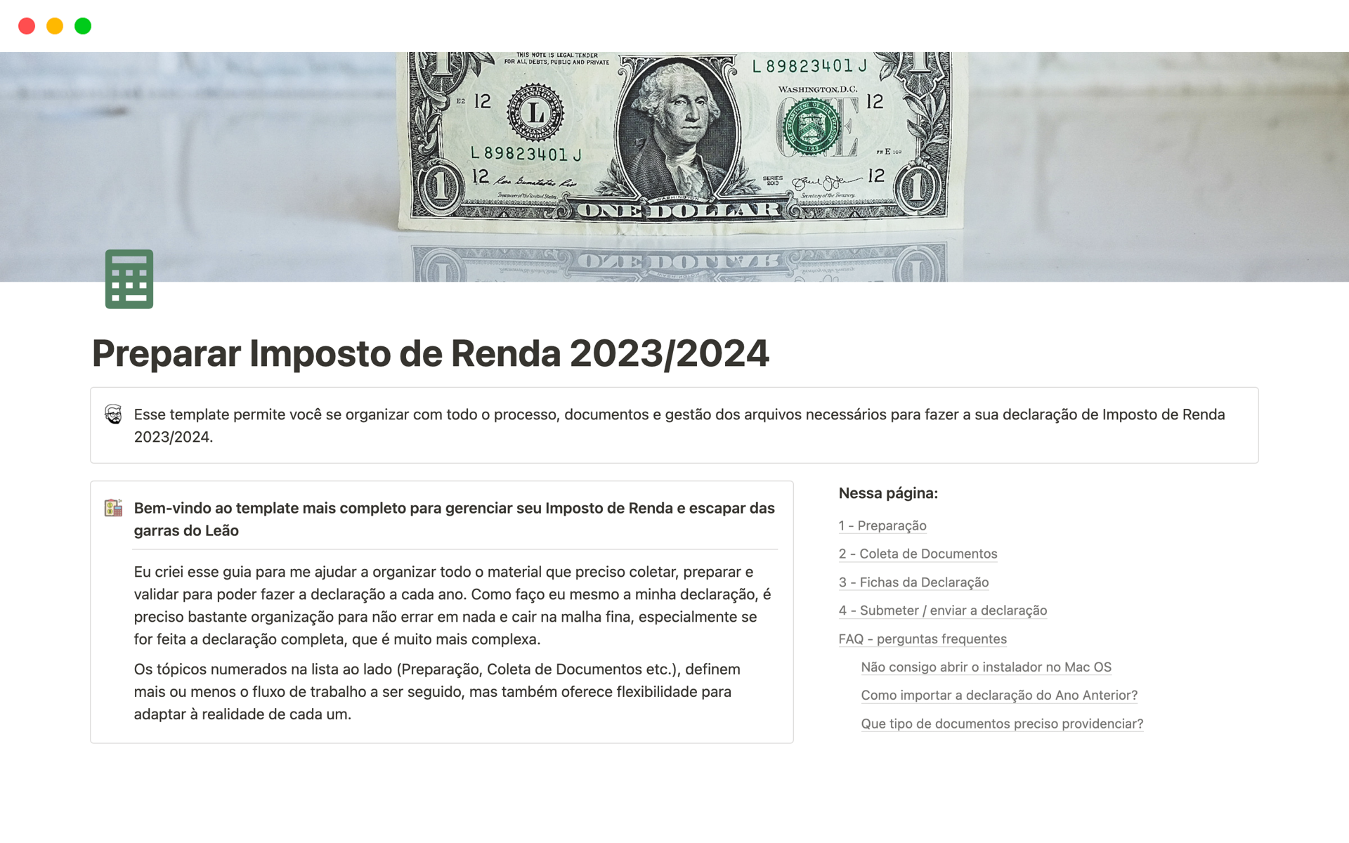 A template preview for Preparar Imposto de Renda 2023/2024