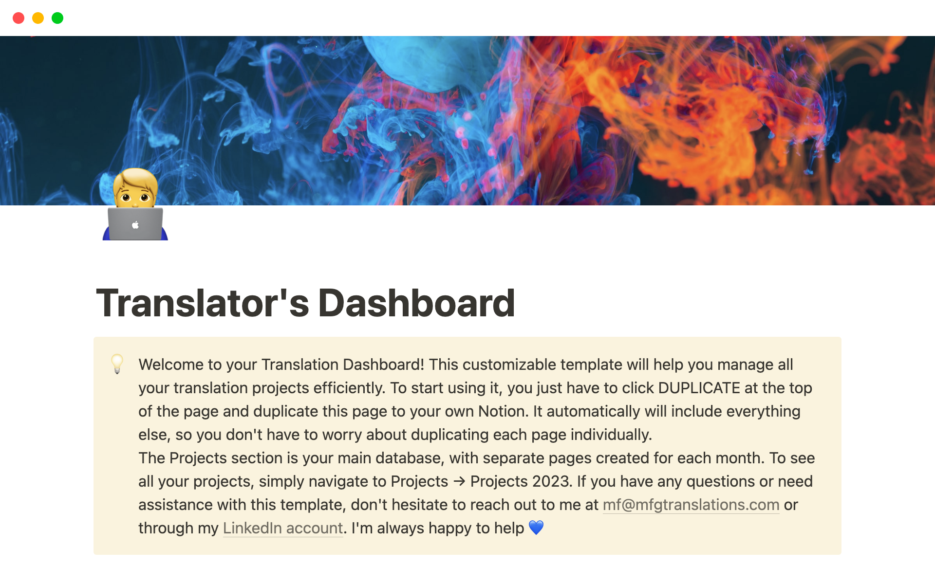 Eine Vorlagenvorschau für Translator's Dashboard