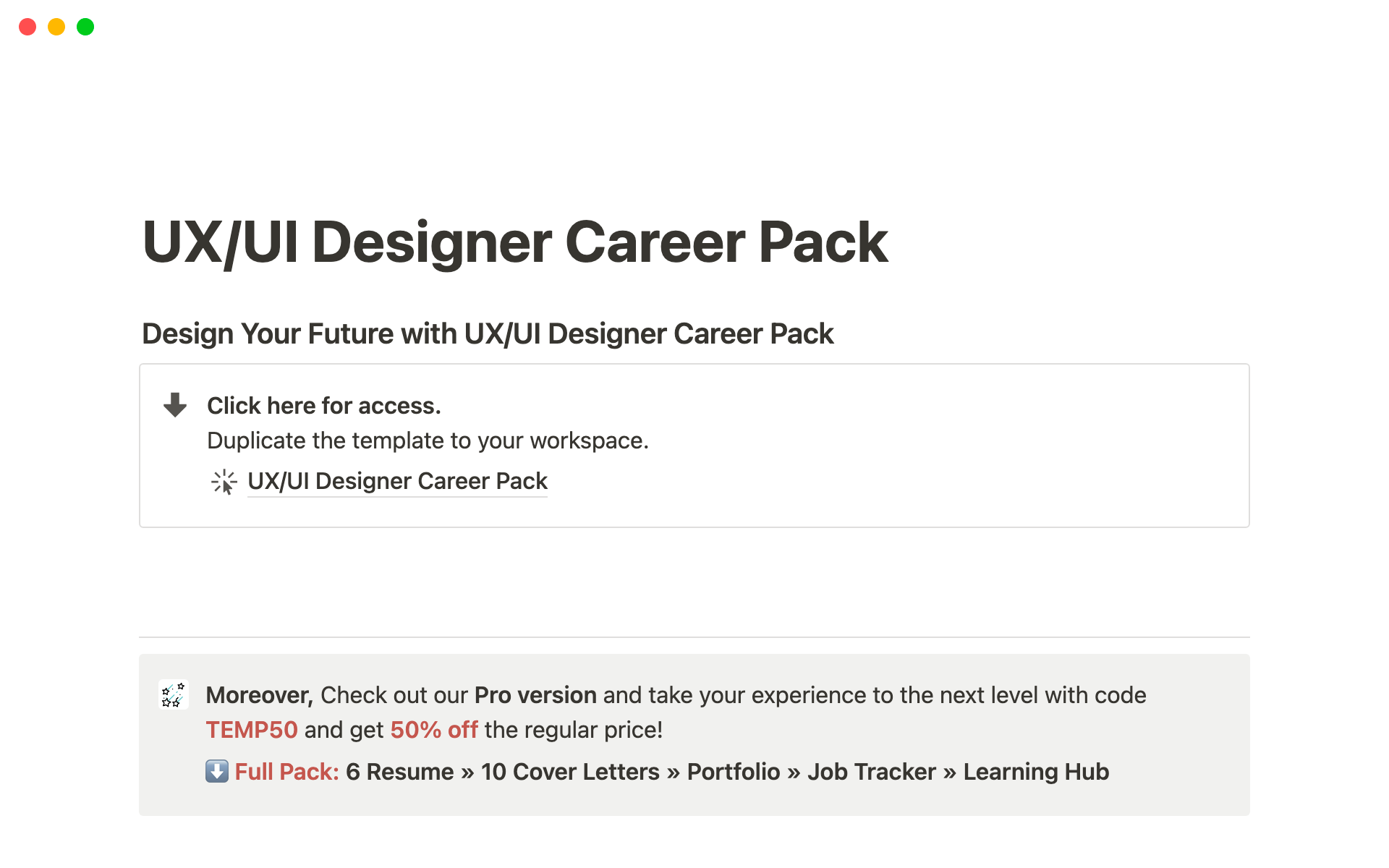 Vista previa de una plantilla para UX/UI Designer Career Pack