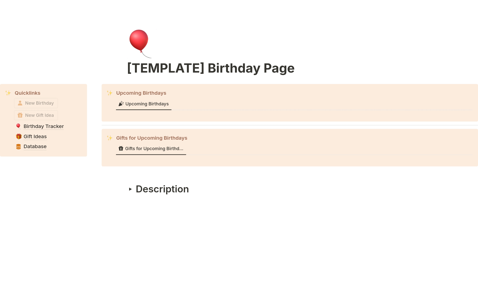 A template preview for Birthday and Gift Ideas Tracker