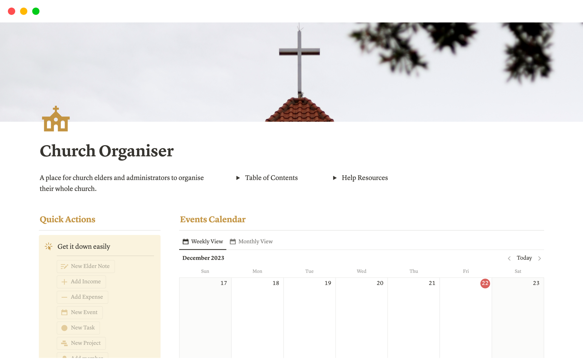 A template preview for Church All-in-One Organiser