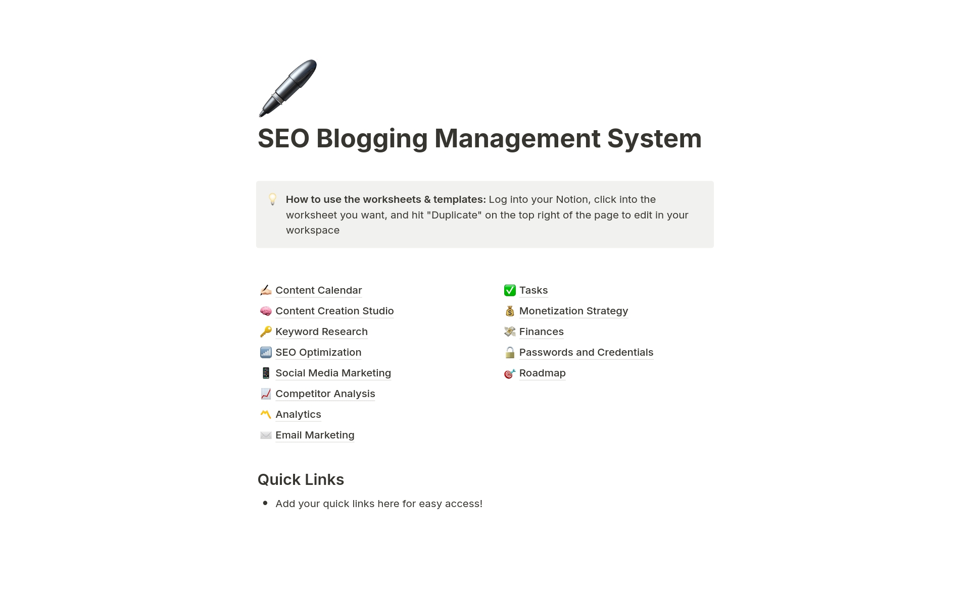 Eine Vorlagenvorschau für SEO Blogging Management System
