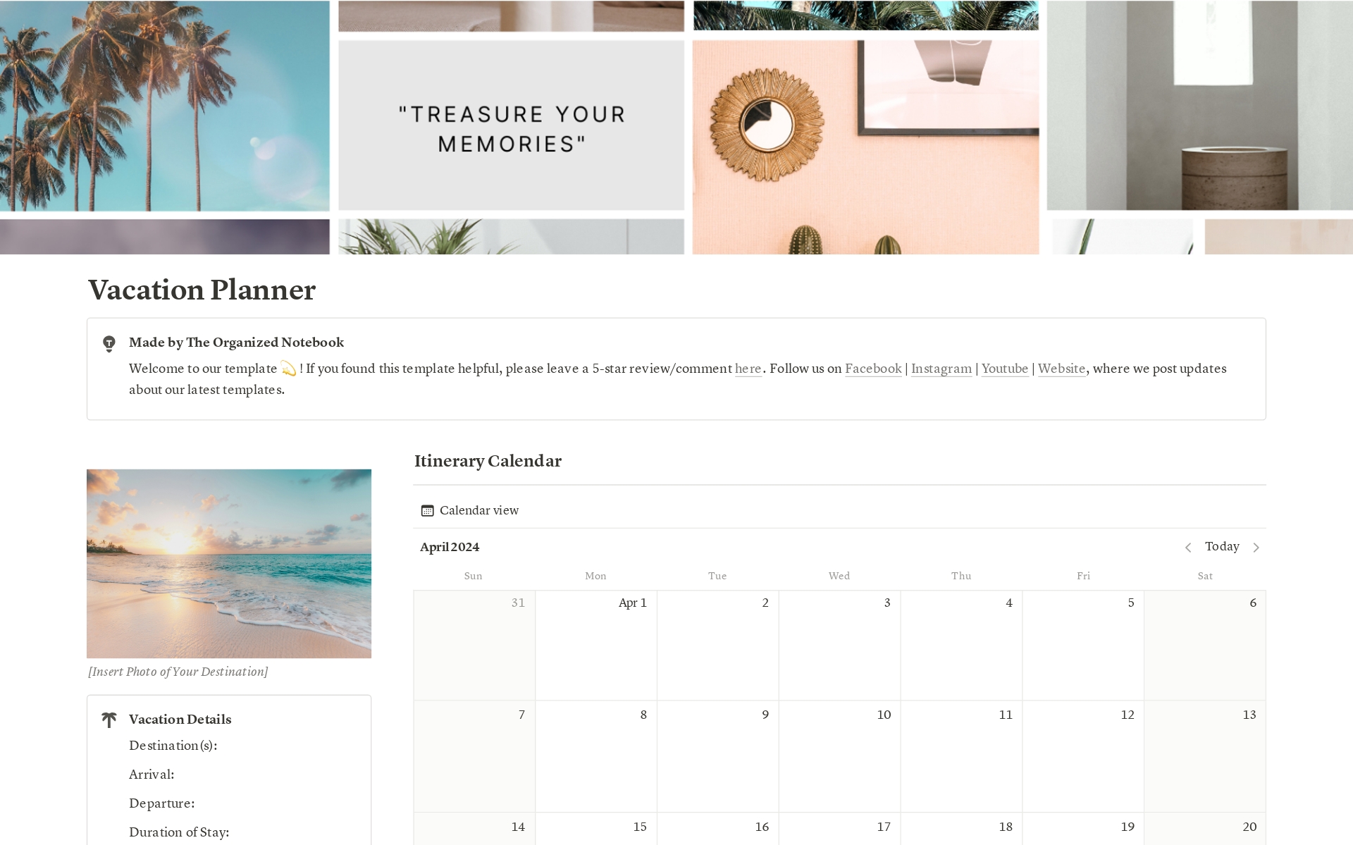 This template is perfect for short-term vacations that you need to plan quickly!