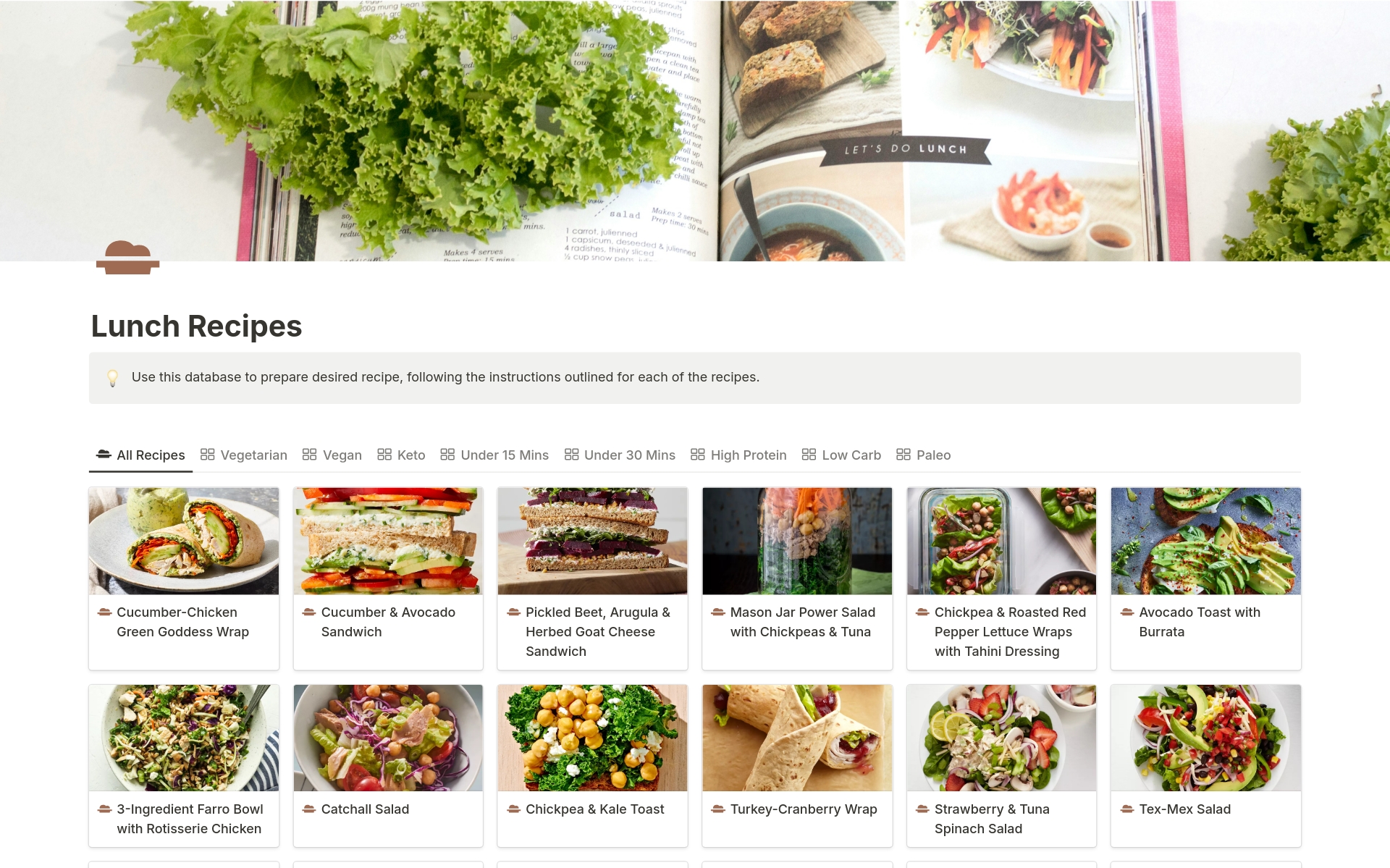 A template preview for Recipe Manager with 250+ Ready Made Recipes
