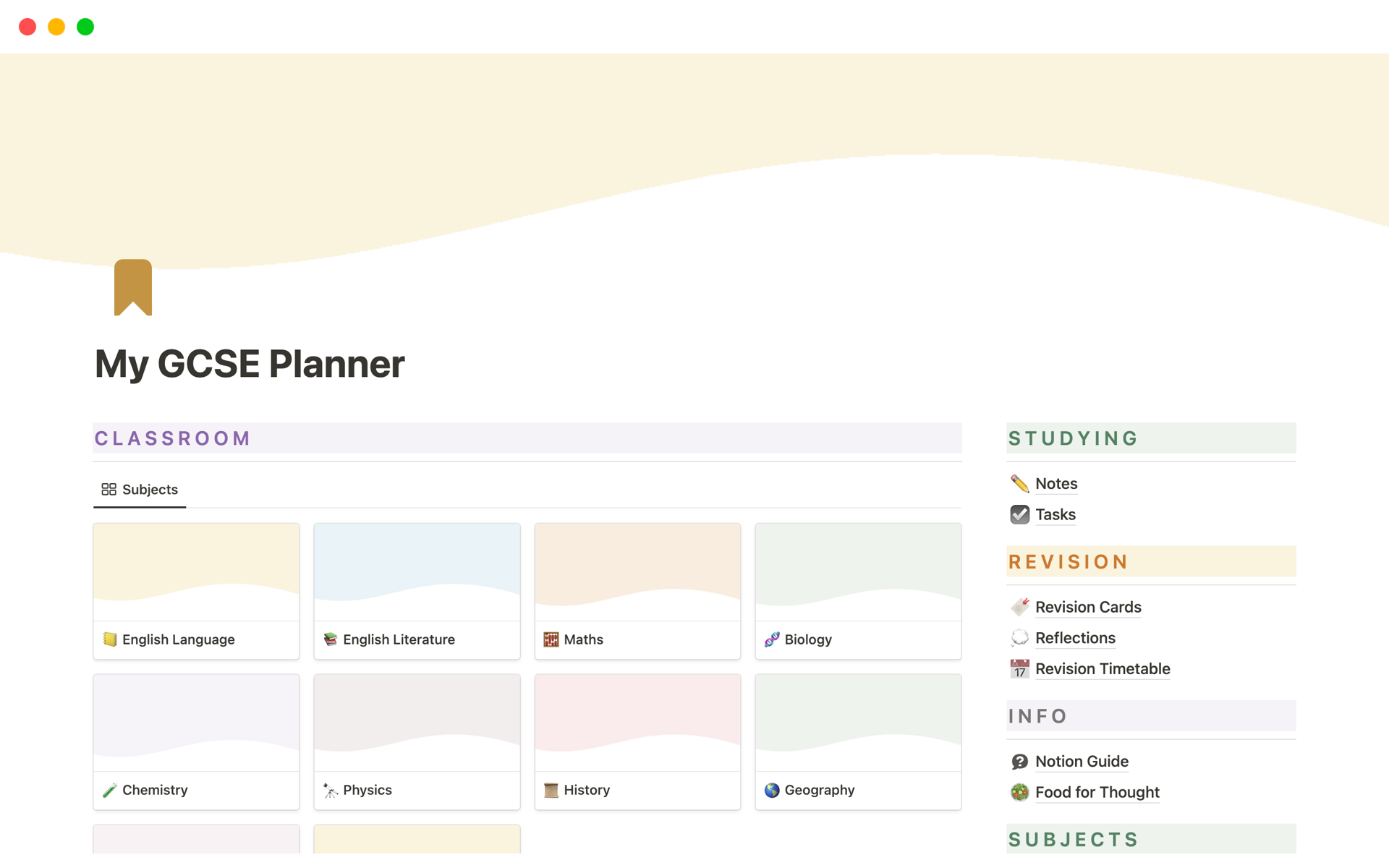 Student and school planner for GCSE students to organise their subjects.