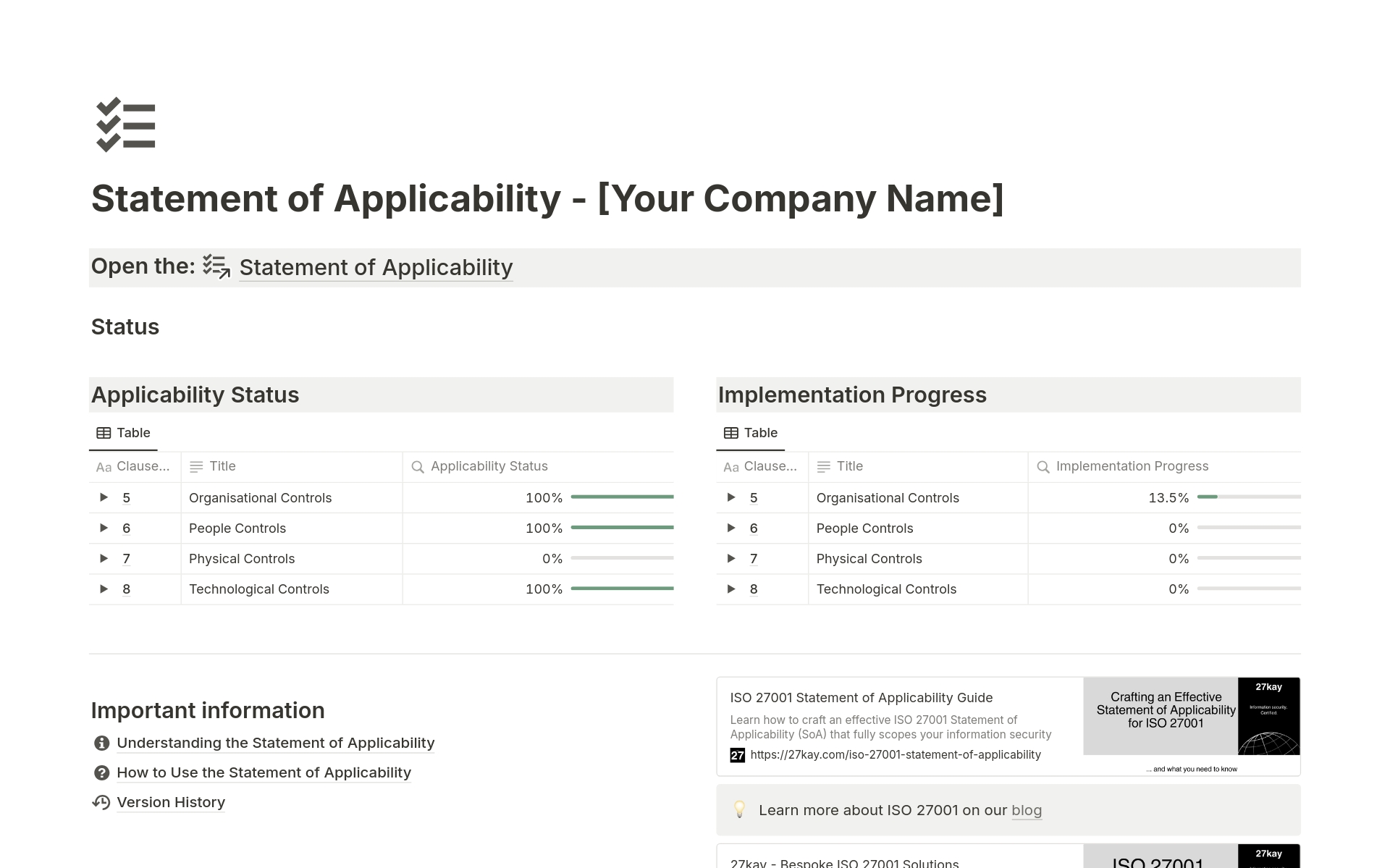 Kiss ISO 27001 paperwork woes goodbye! Master your Statement of Applicability with our streamlined Notion template. It's kinda fun.