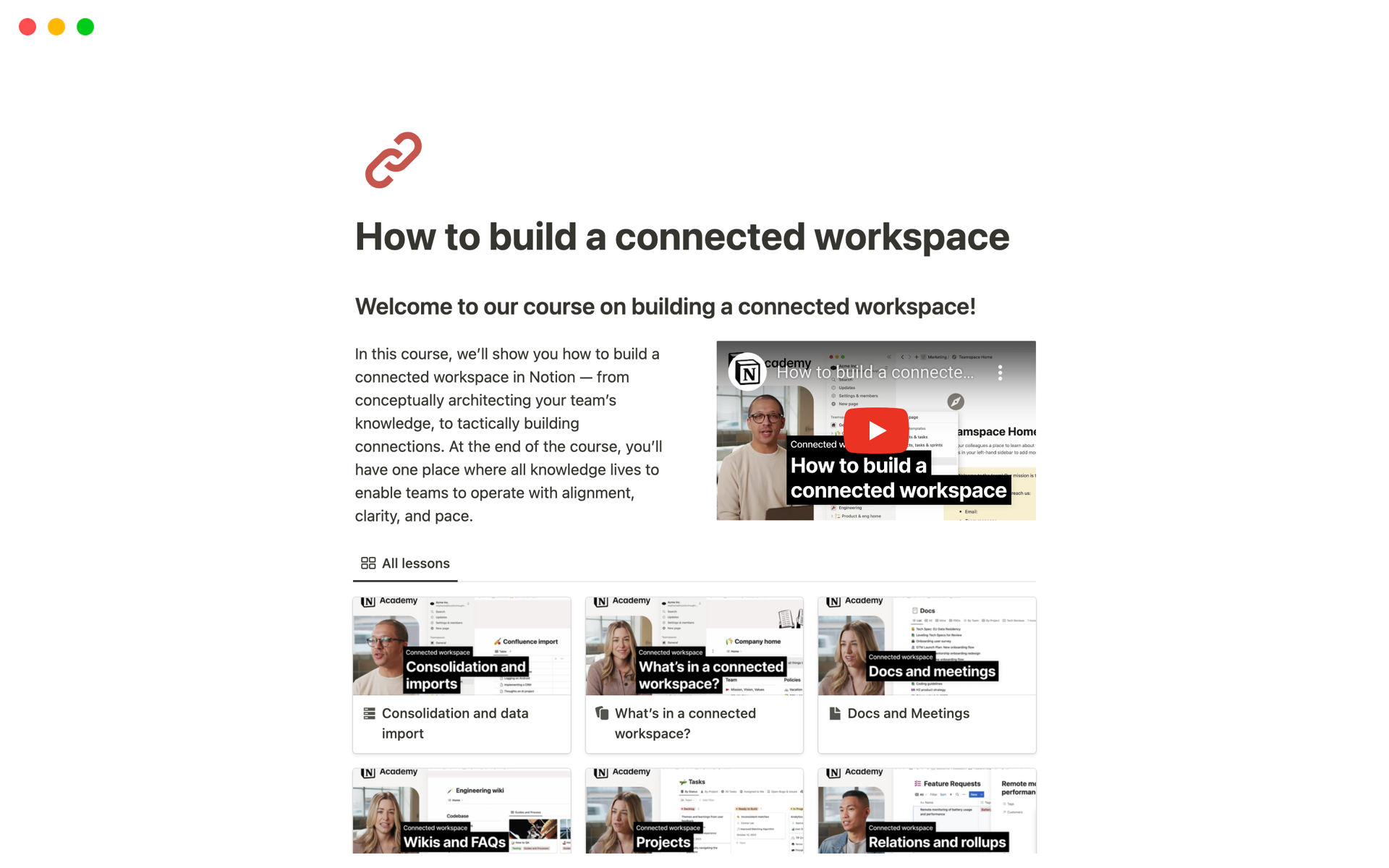 A template preview for How to build a connected workspace