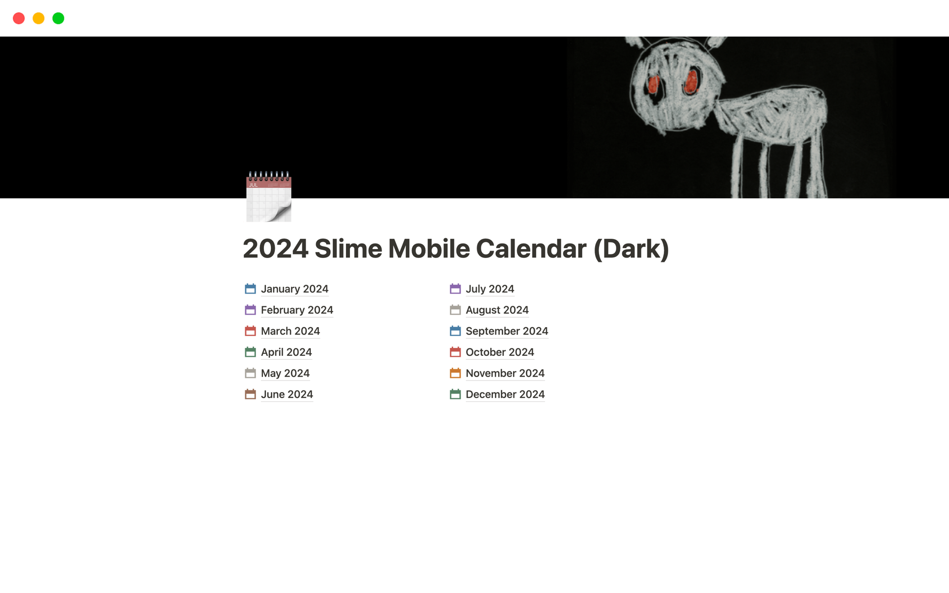 A template preview for 2024 Slime Mobile Calendar (Two Versions)