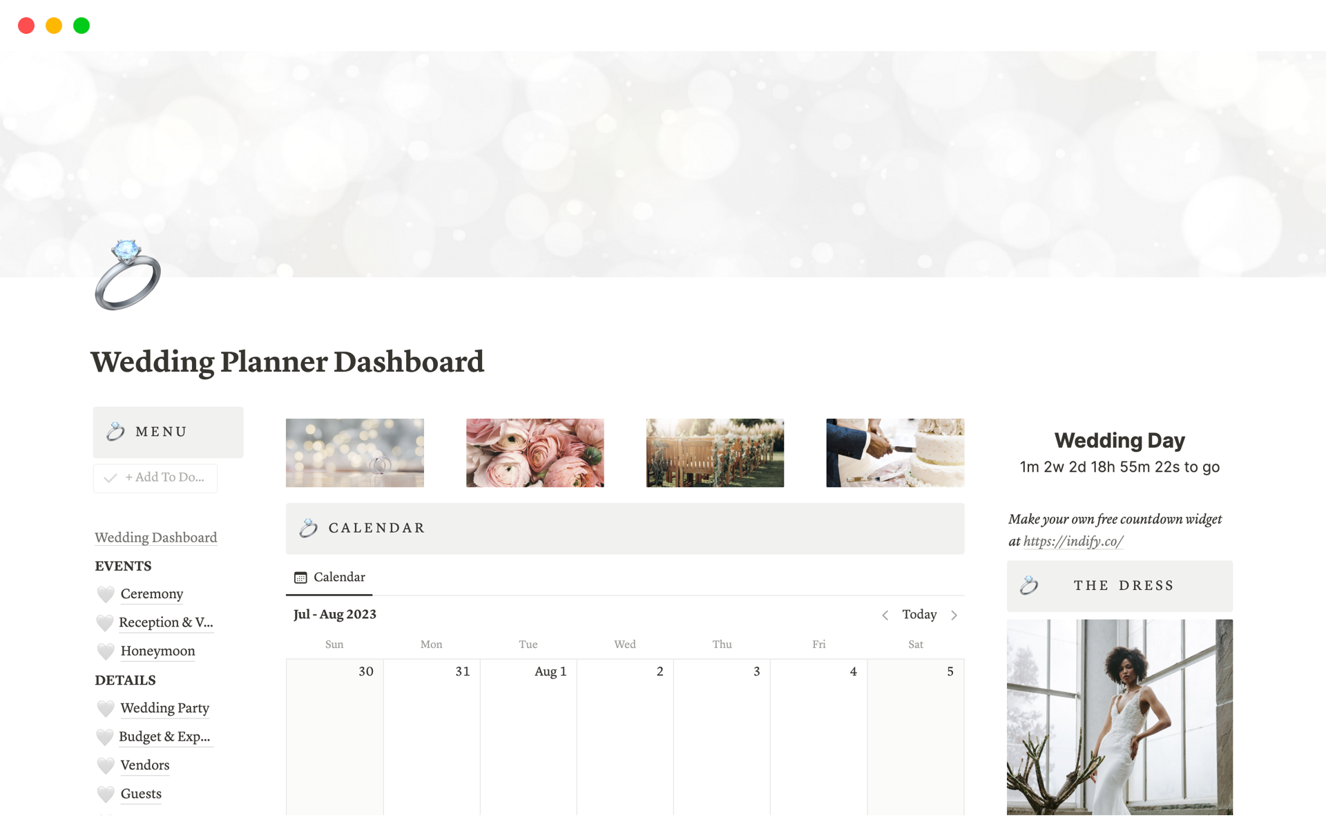 A template preview for Wedding Planner Dashboard