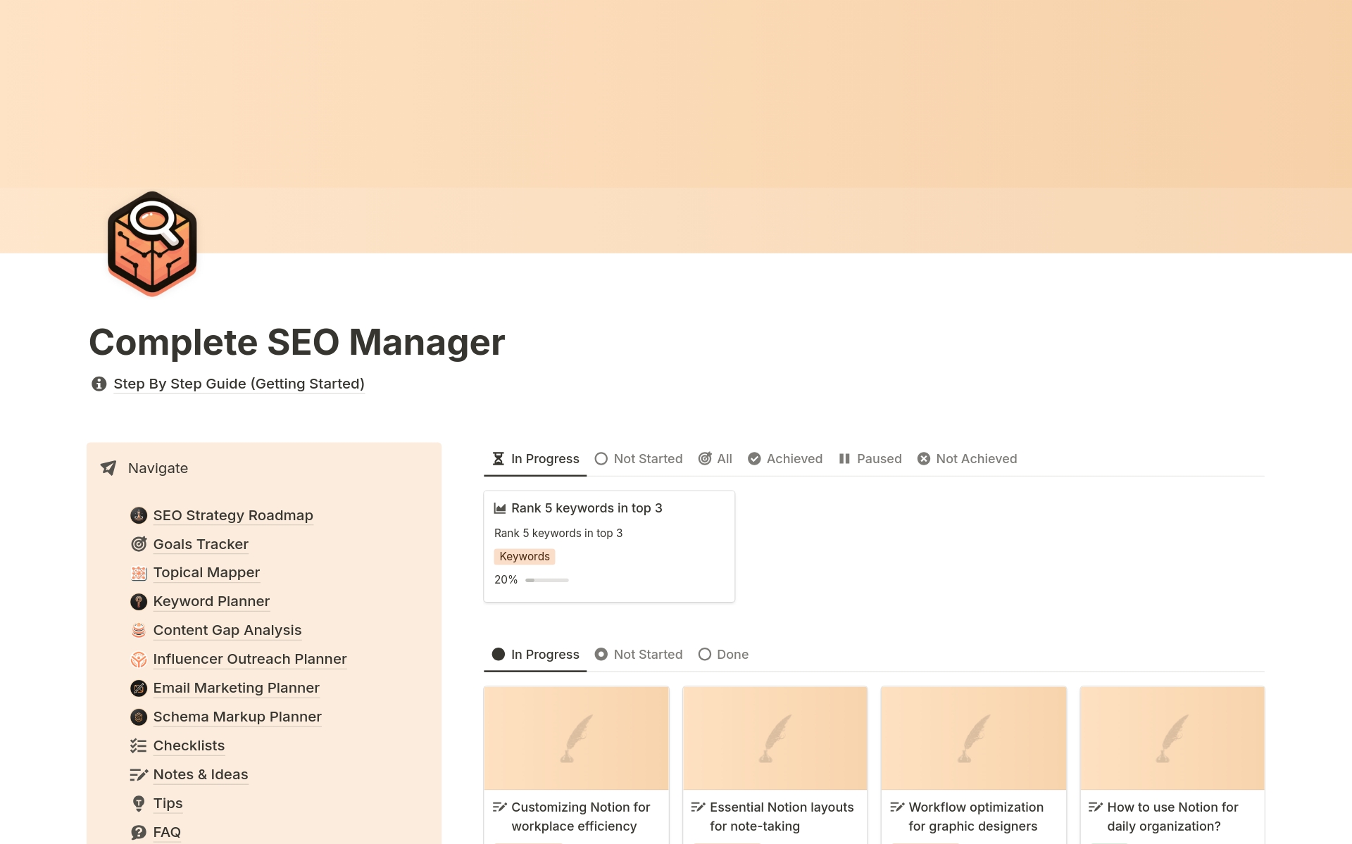 Complete SEO Manager: A holistic Notion template designed for SEO professionals and enthusiasts.