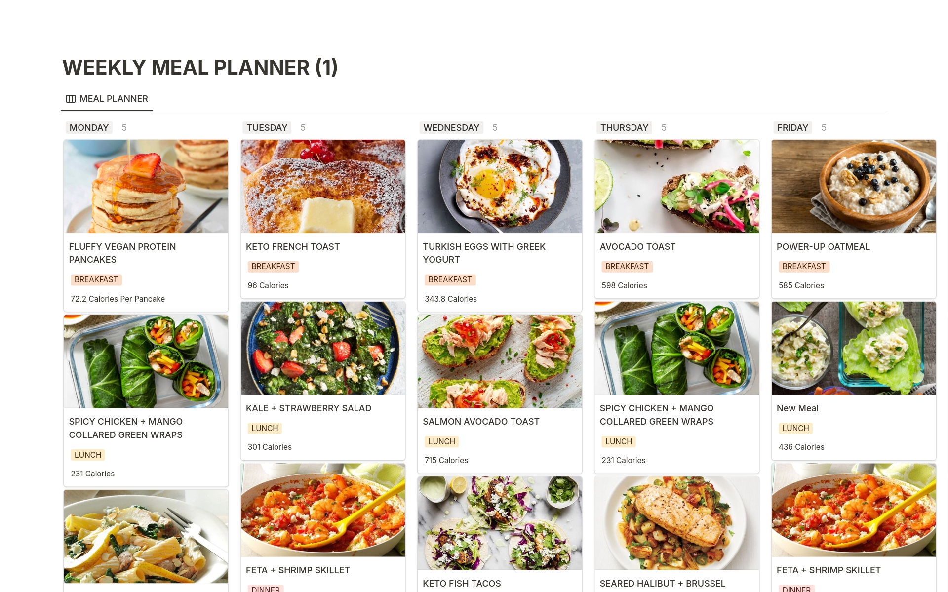 A template preview for Weekly Meal Planner