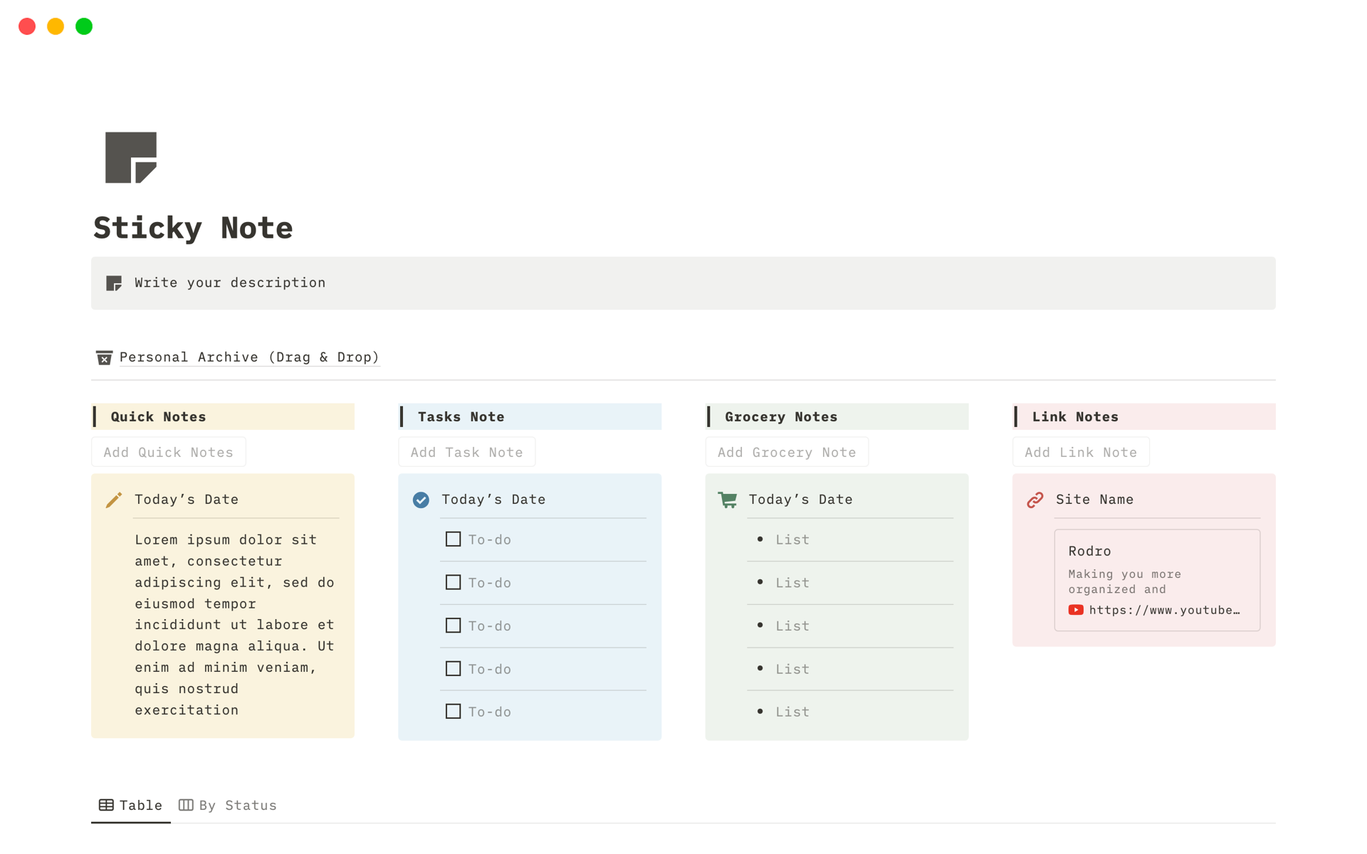 Sticky Note Notion Template