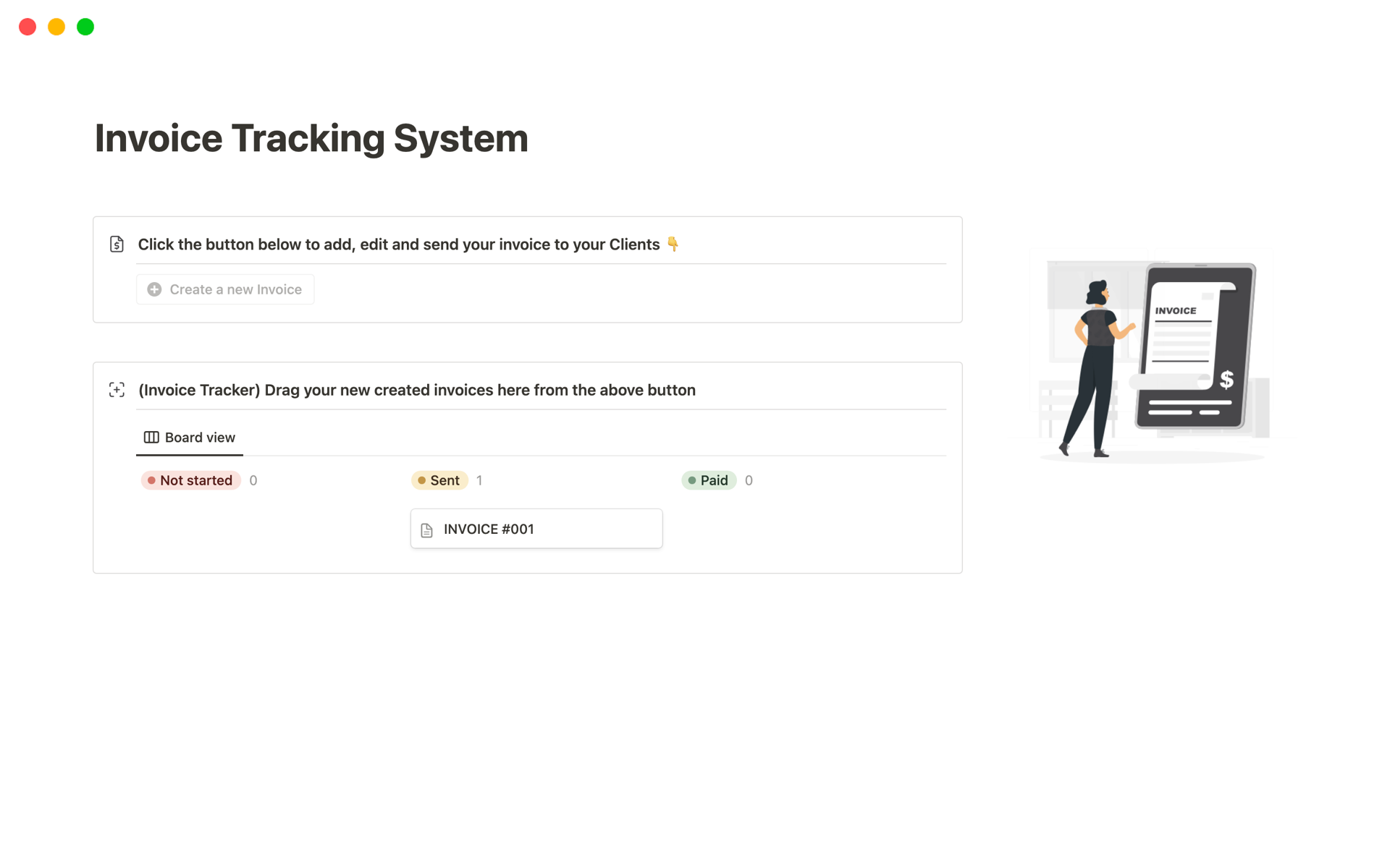 A template preview for Invoice Tracking System