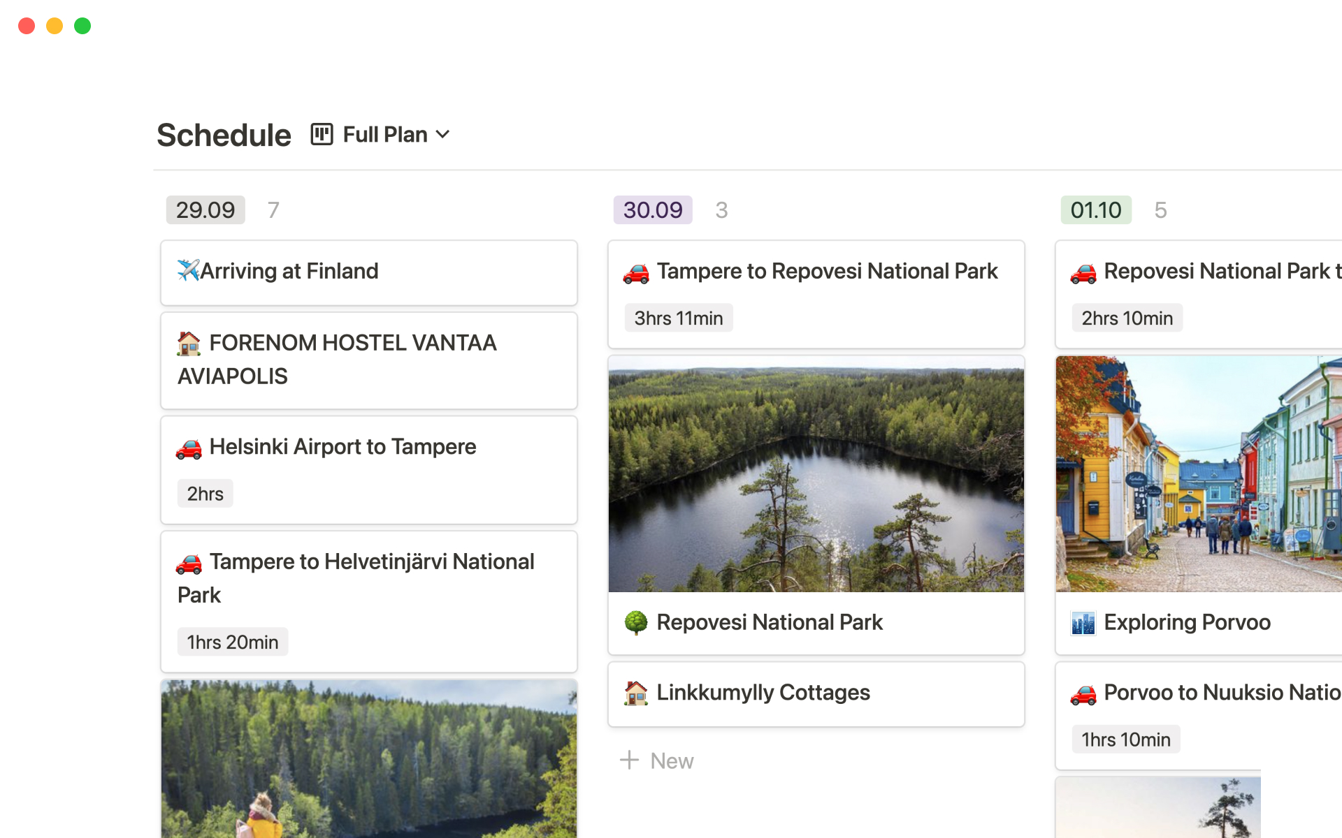 Trip planner Notion Template