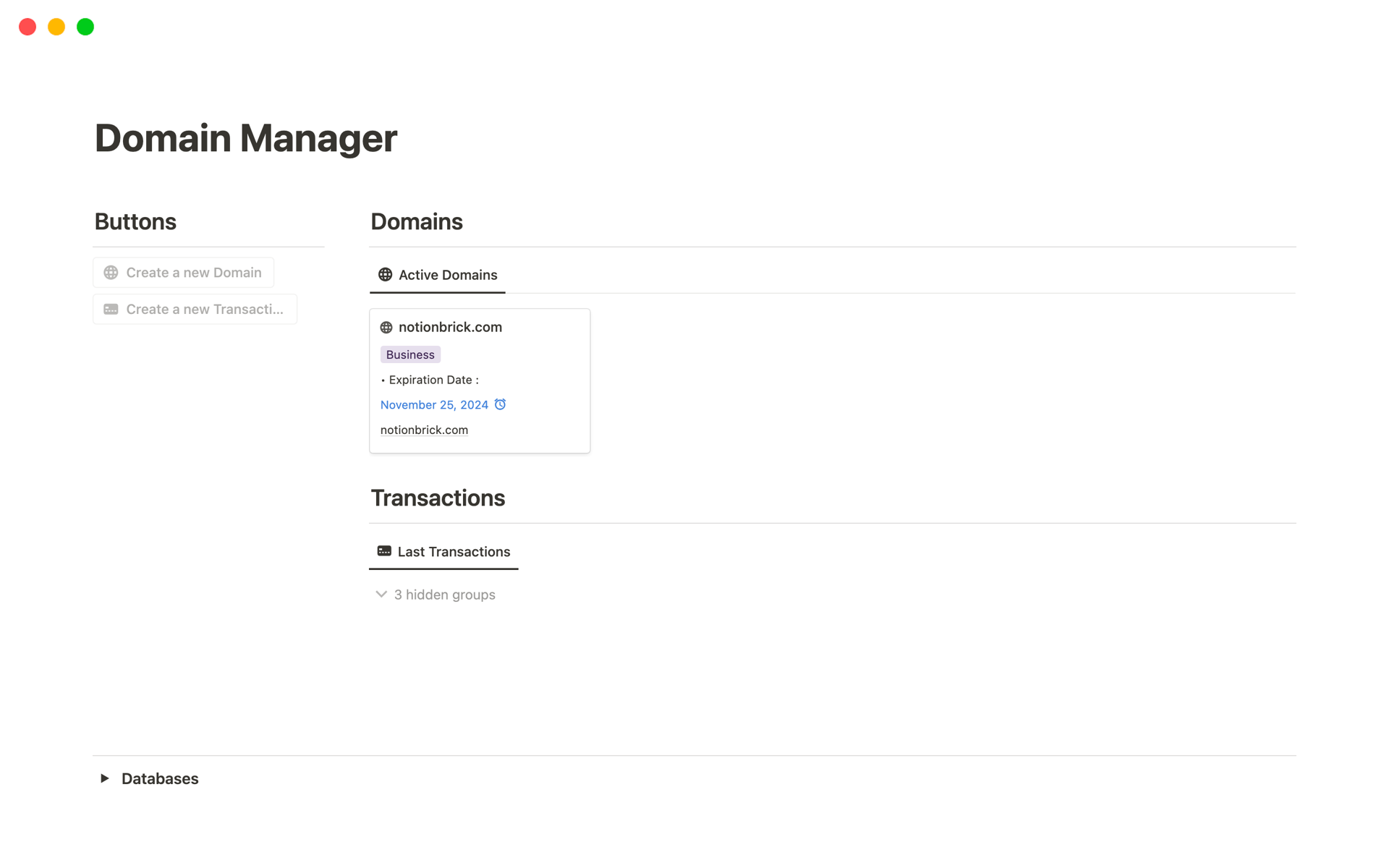 A template preview for Domain Manager
