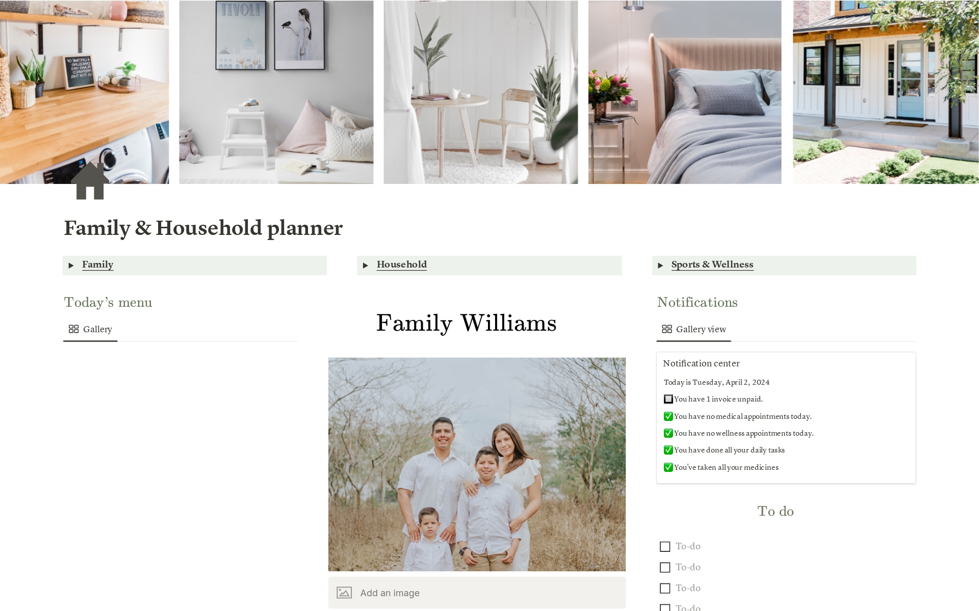 A template preview for Family & Household planner