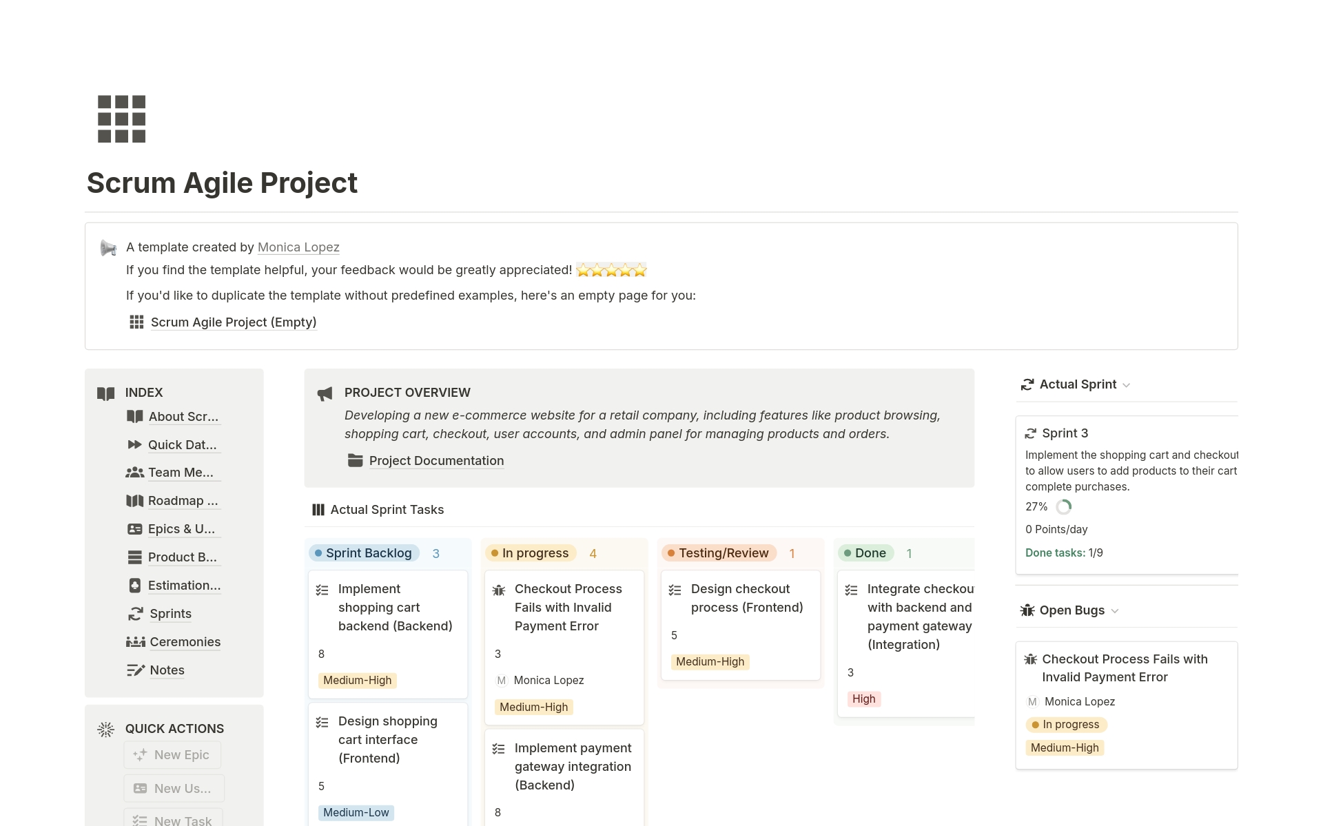 A template preview for Scrum Agile Project