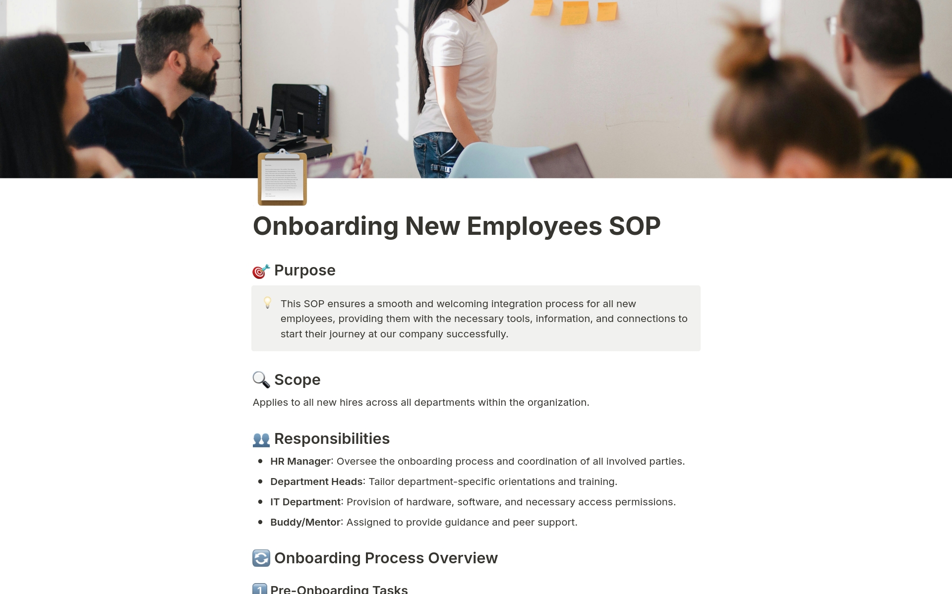 A template preview for Onboarding New Employees SOP