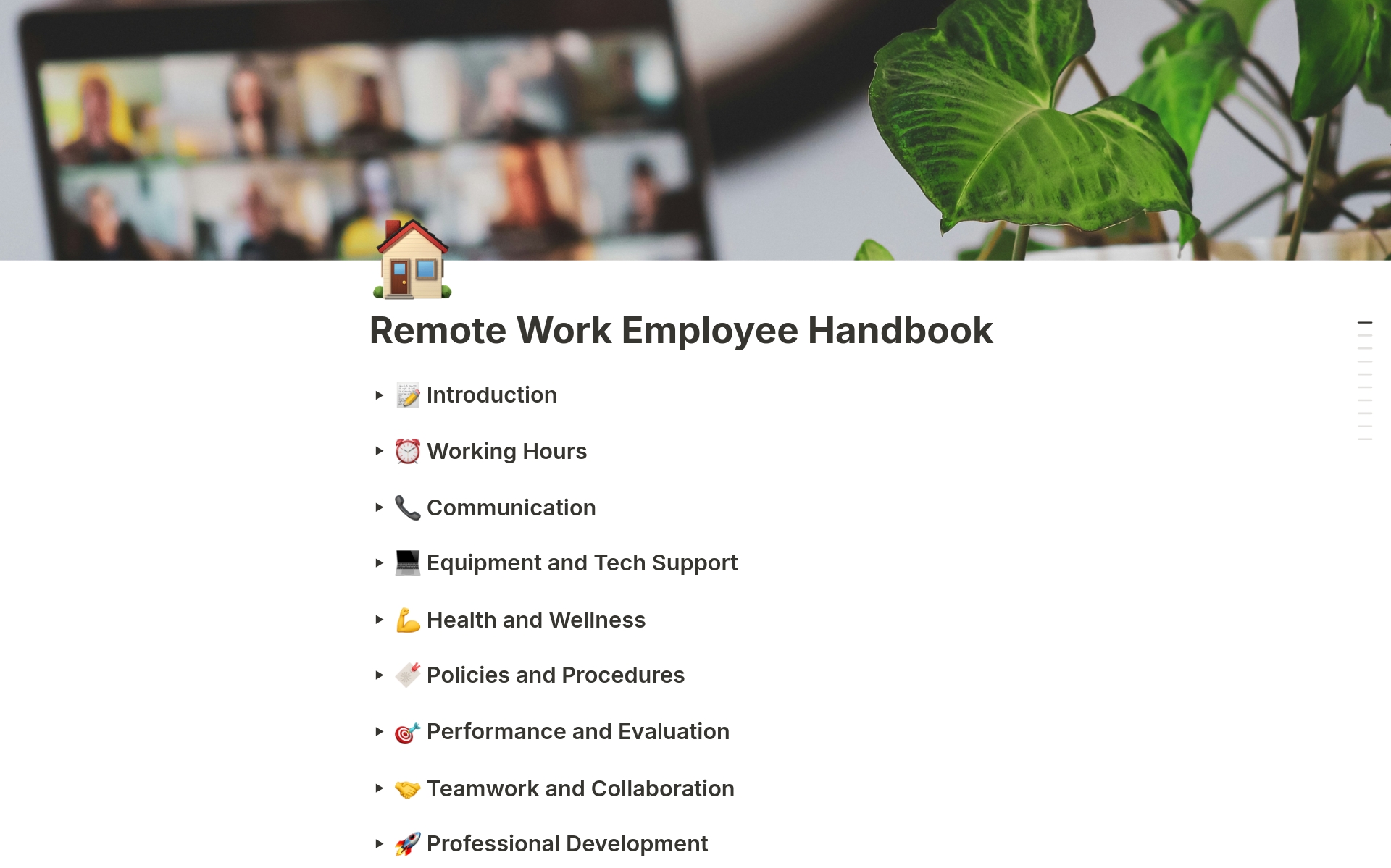 A template preview for Remote Work Employee Handbook