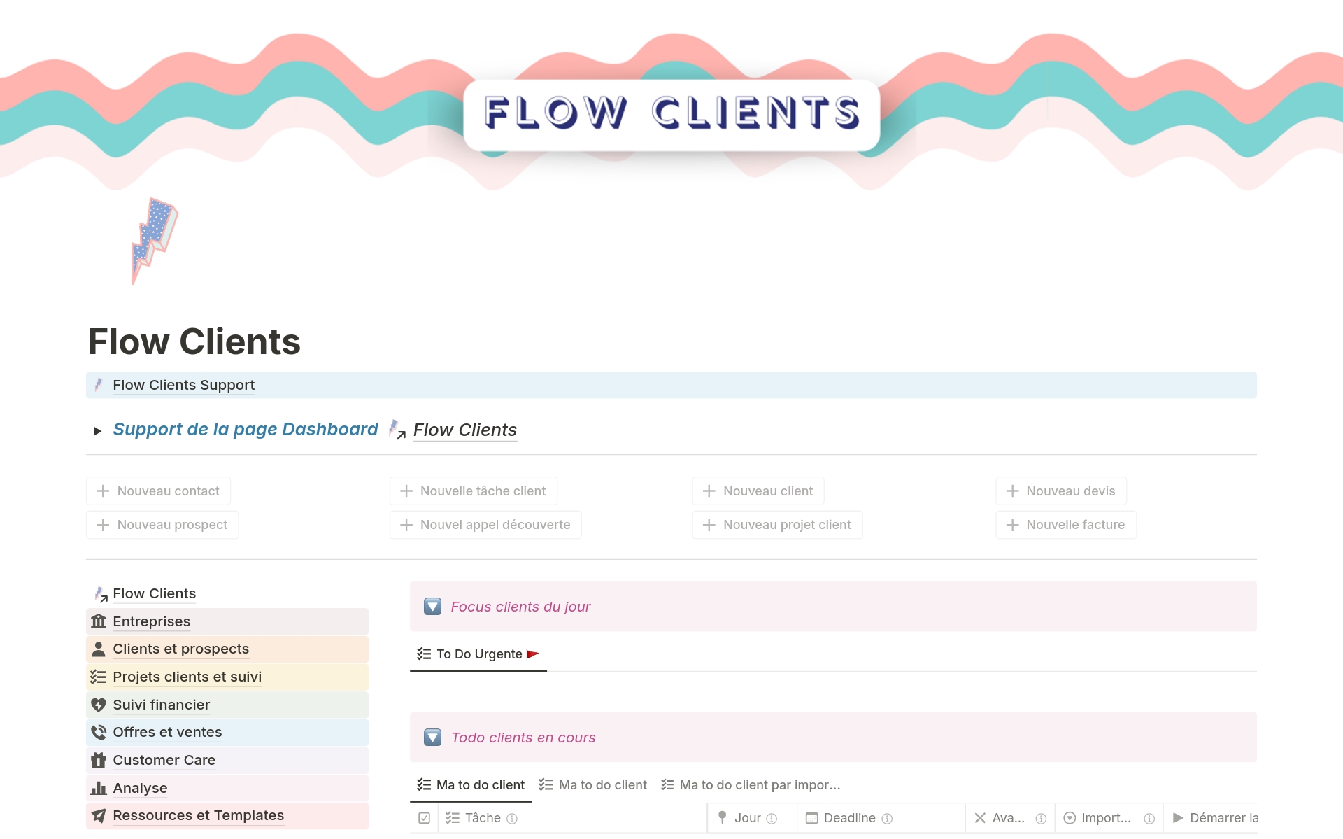 A template preview for Flow Clients - CRM