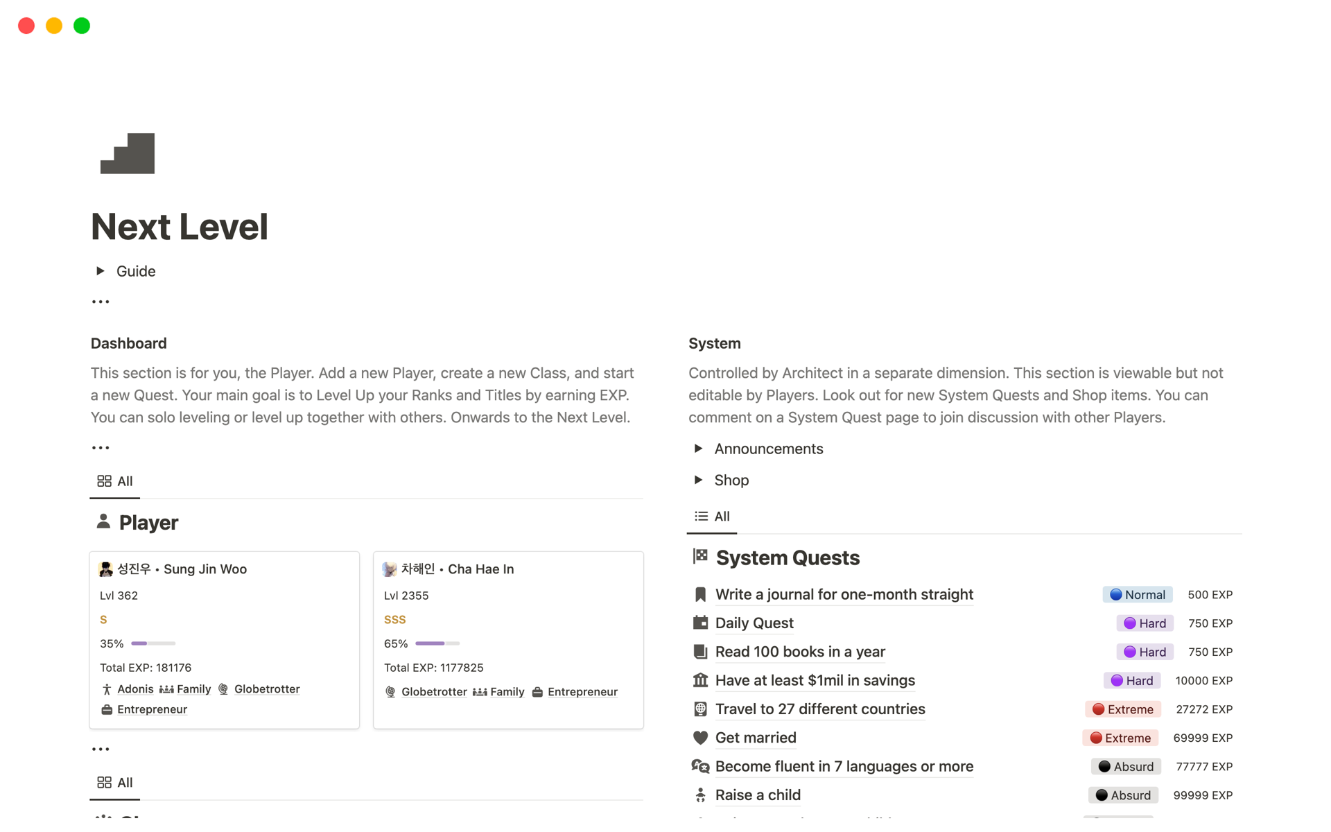 Next Level Notion Template