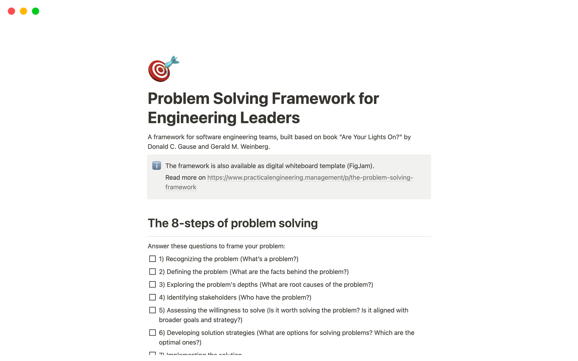 A template preview for Problem Solving Framework for Engineering Leaders