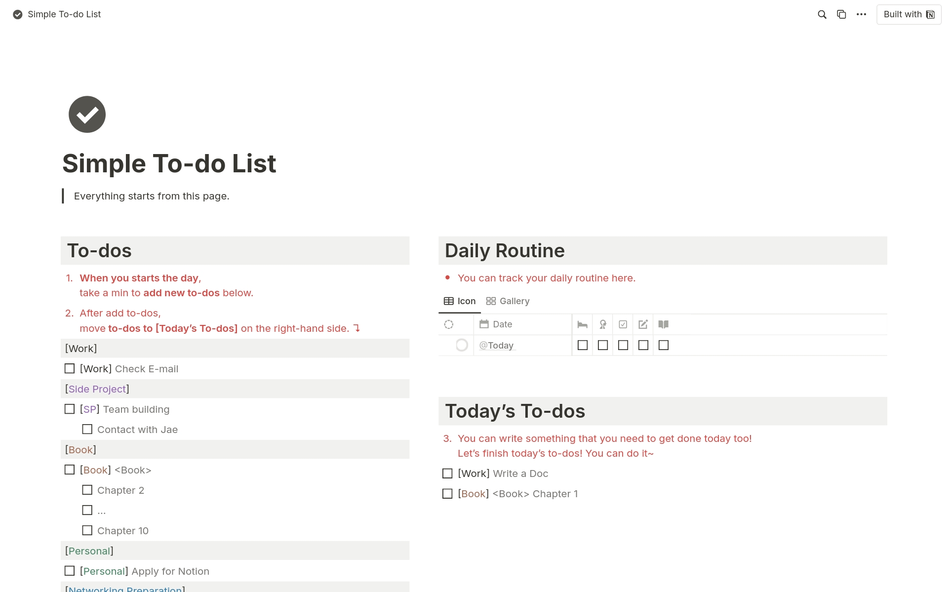 A template preview for Simple To-do List