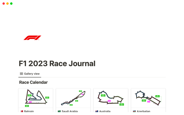 Formula 1 Race Journal