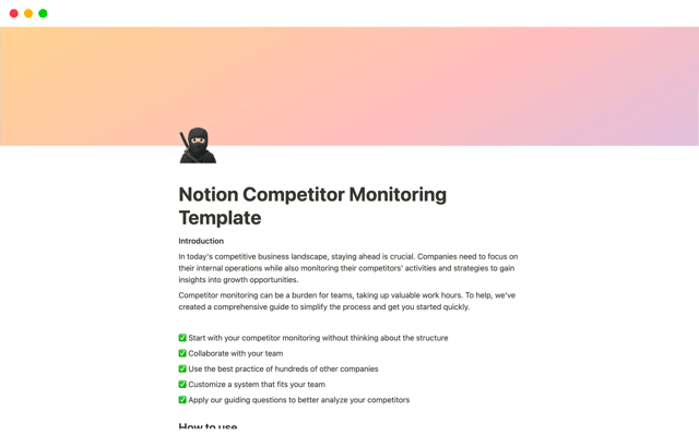 Notion Competitor Monitoring Template