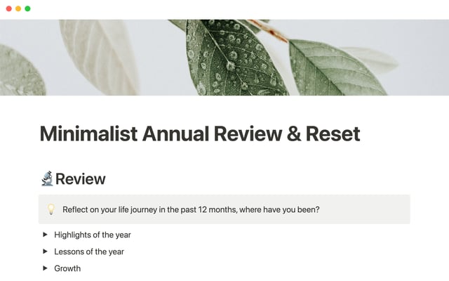 Minimalist annual review and reset