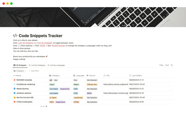 Code Snippets Tracker