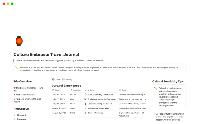 Culture Embrace: Travel Journal