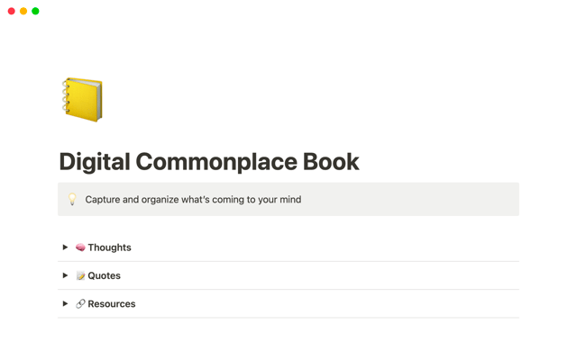 Digital Commonplace Book/ Second Brain Notion Template