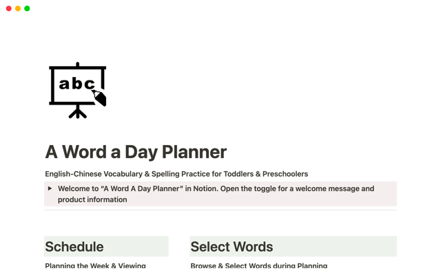 A Word A Day Planner | Chinese-English Words for Toddlers & Preschoolers