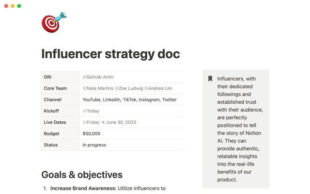 Influencer strategy doc