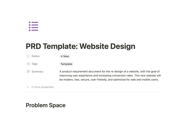 PRD Template: Website Design
