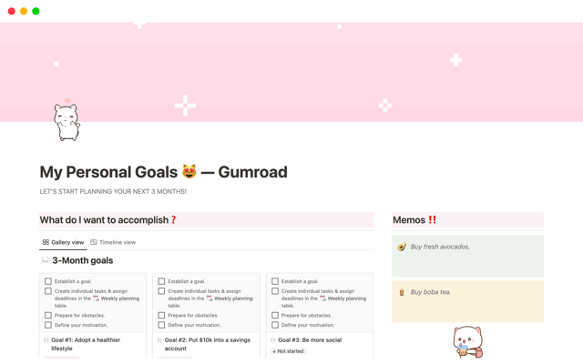 Personal Goals planner | Kawaii Aesthetic