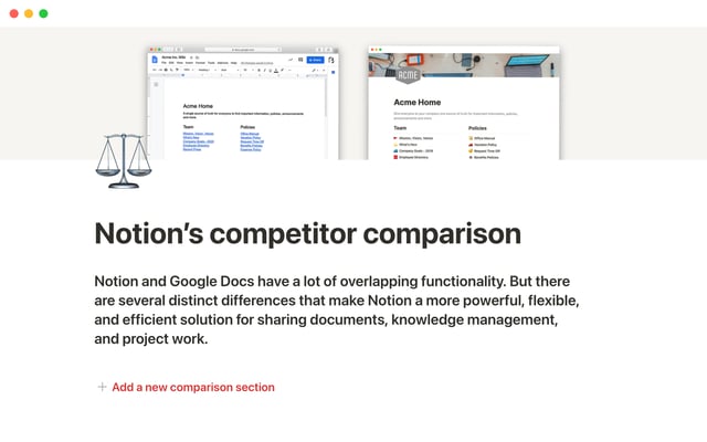 Notion's sales one-pager: Competitor comparison